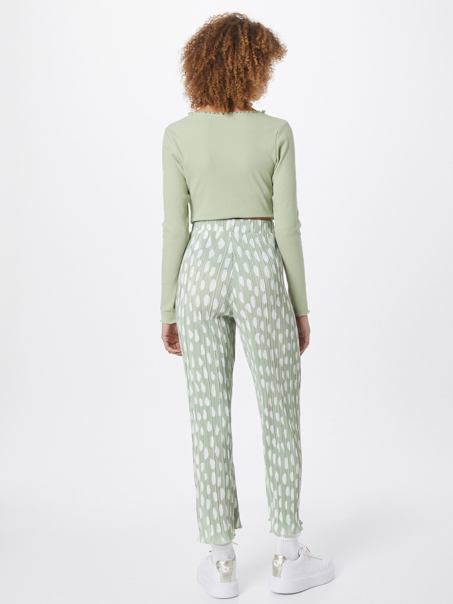 Monki Pantaloni verde deschis / alb - Pled.ro