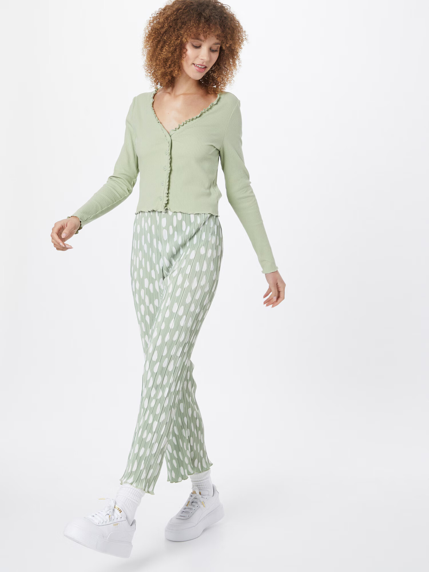 Monki Pantaloni verde deschis / alb - Pled.ro