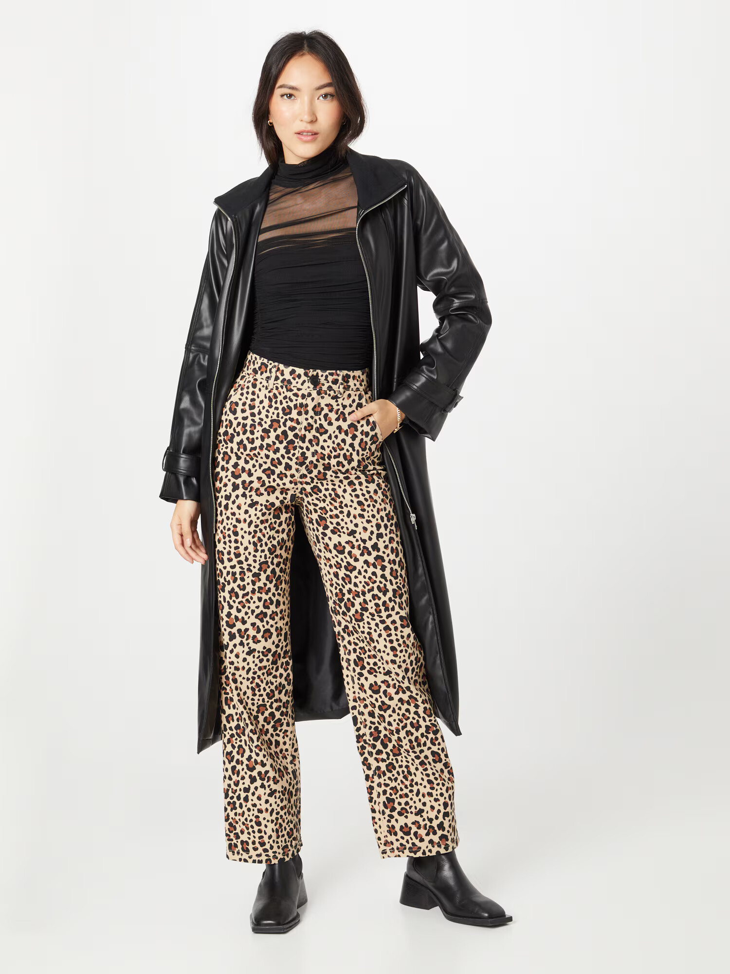 Monki Pantaloni bej / maro / negru - Pled.ro