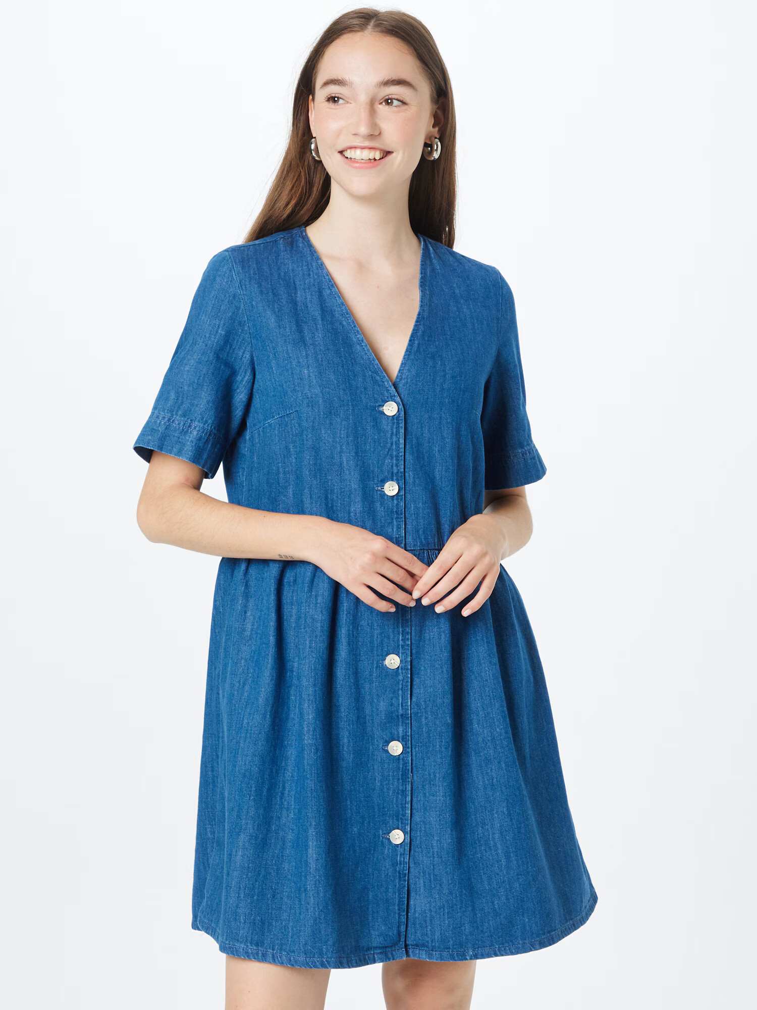 Monki Rochie tip bluză albastru denim - Pled.ro