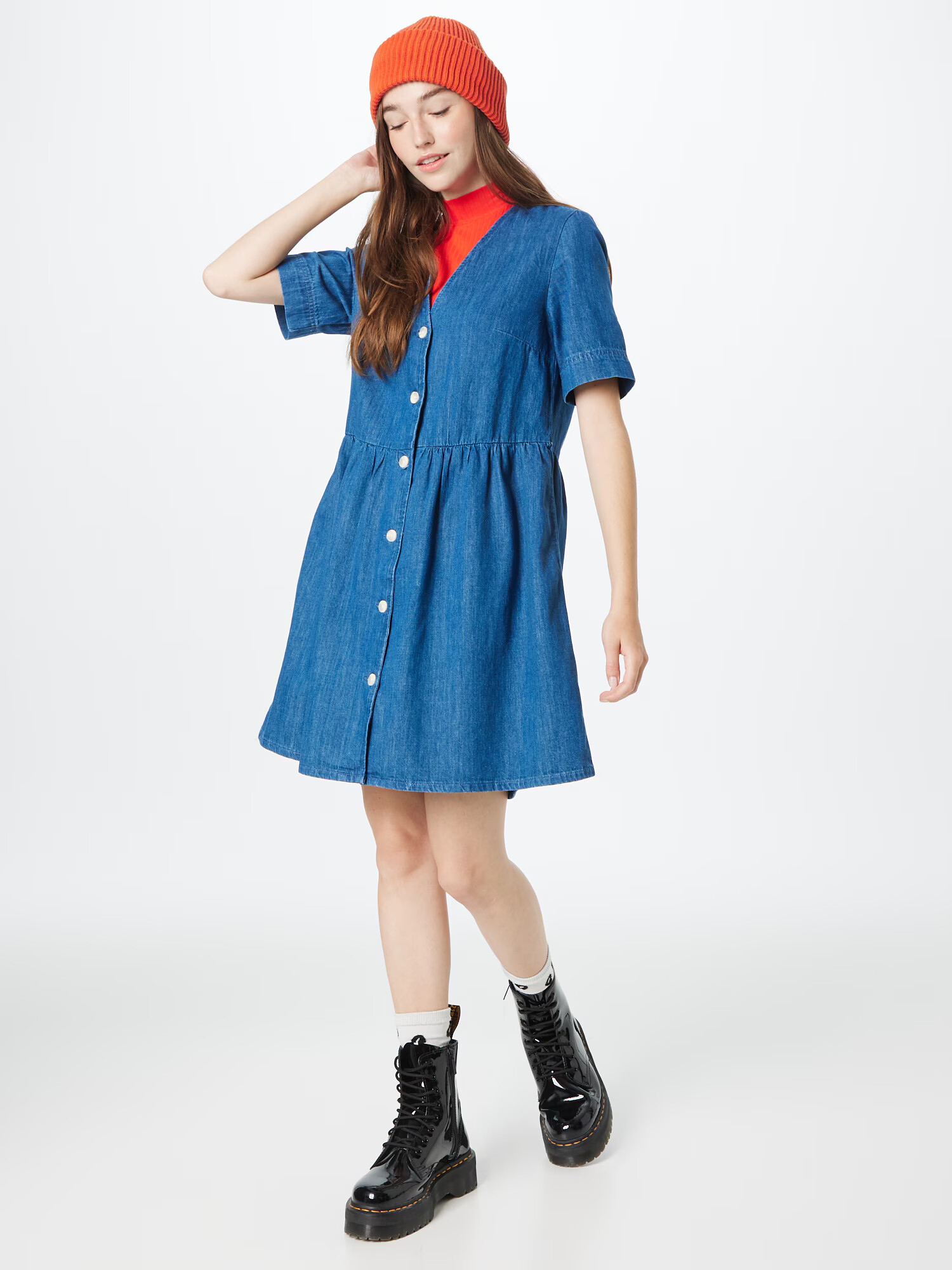 Monki Rochie tip bluză albastru denim - Pled.ro