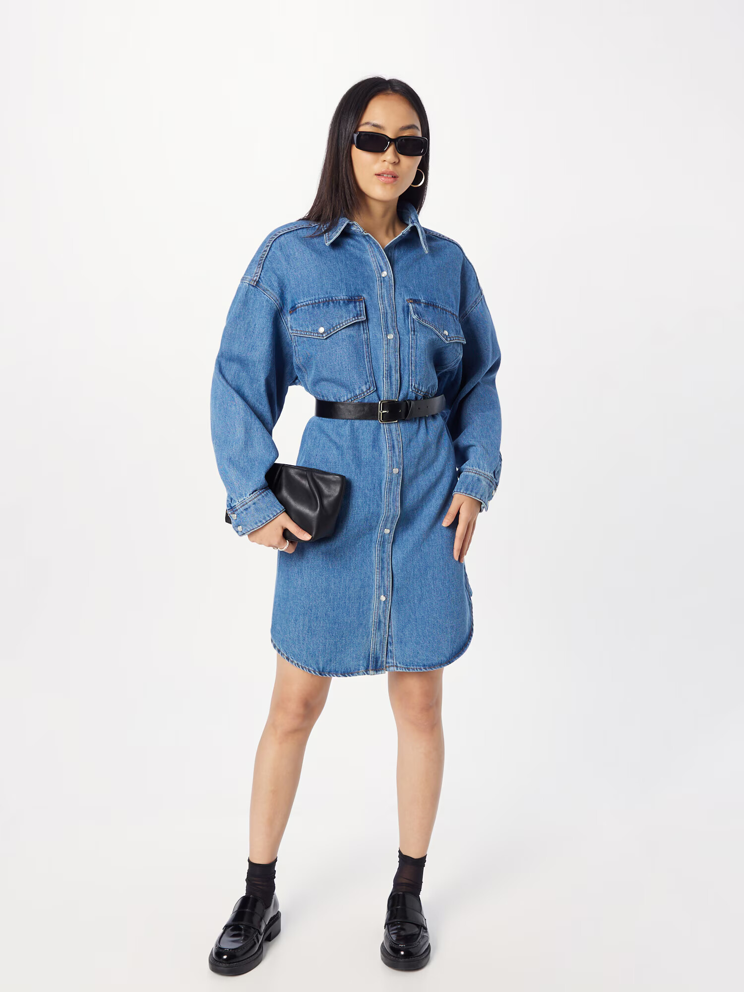 Monki Rochie tip bluză albastru denim - Pled.ro