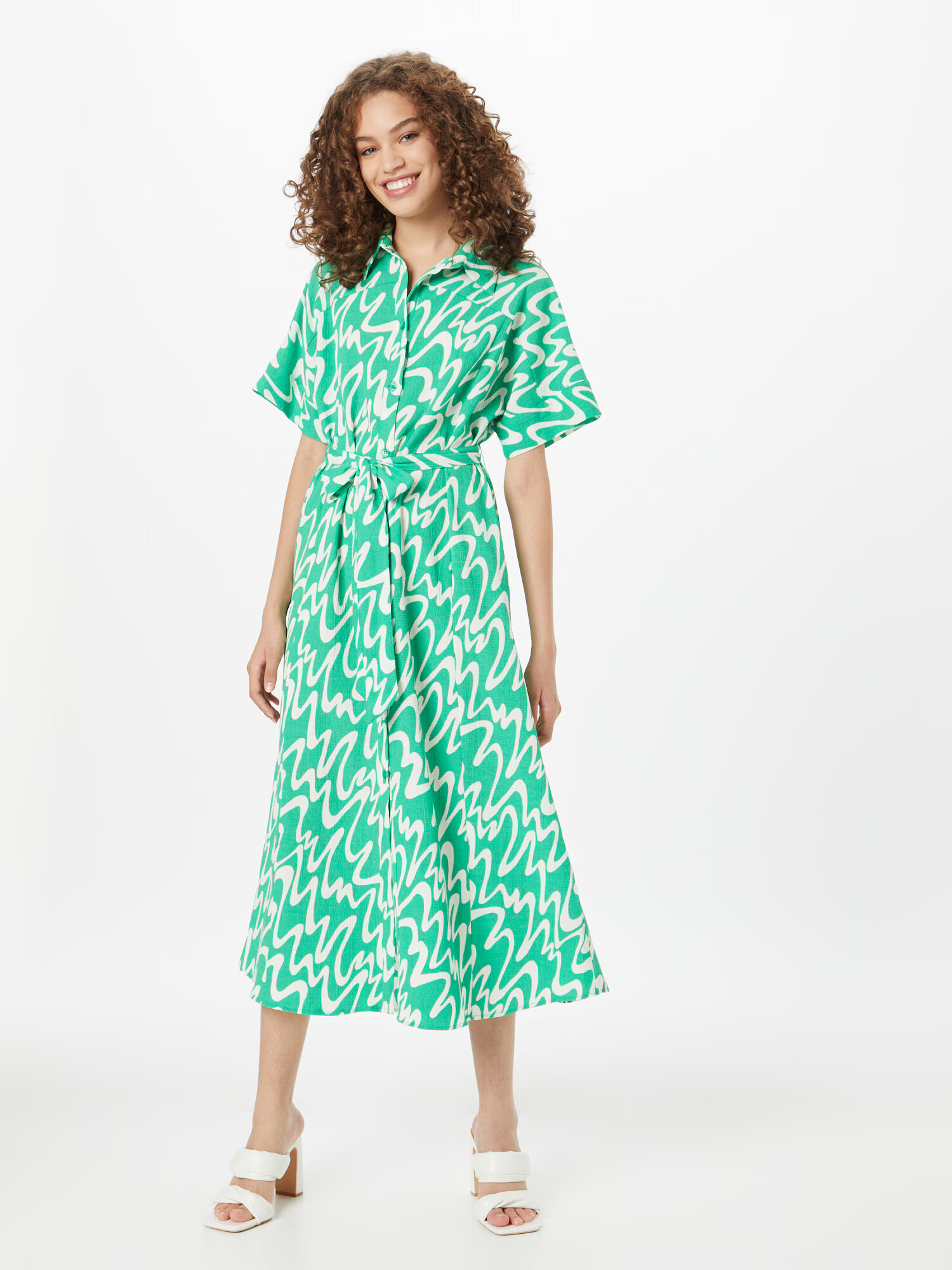 Monki Rochie tip bluză verde / alb - Pled.ro