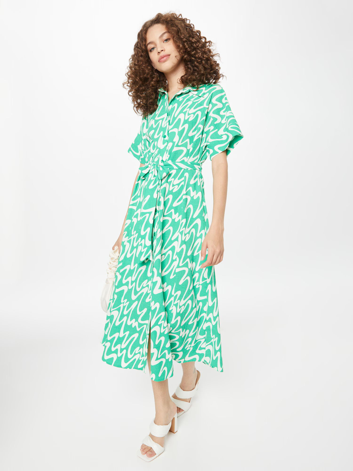 Monki Rochie tip bluză verde / alb - Pled.ro