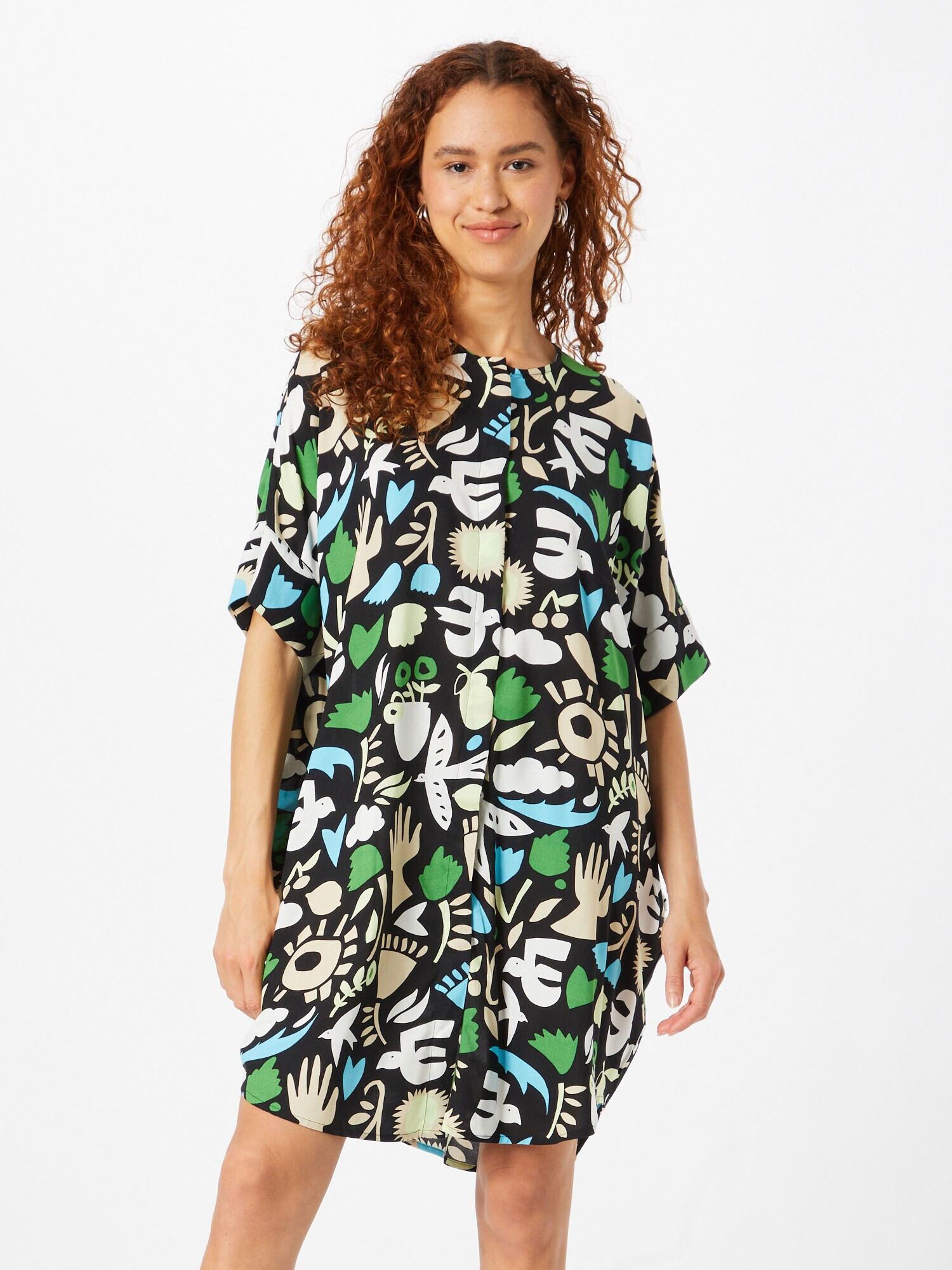 Monki Rochie tip bluză crem / albastru deschis / verde / negru - Pled.ro