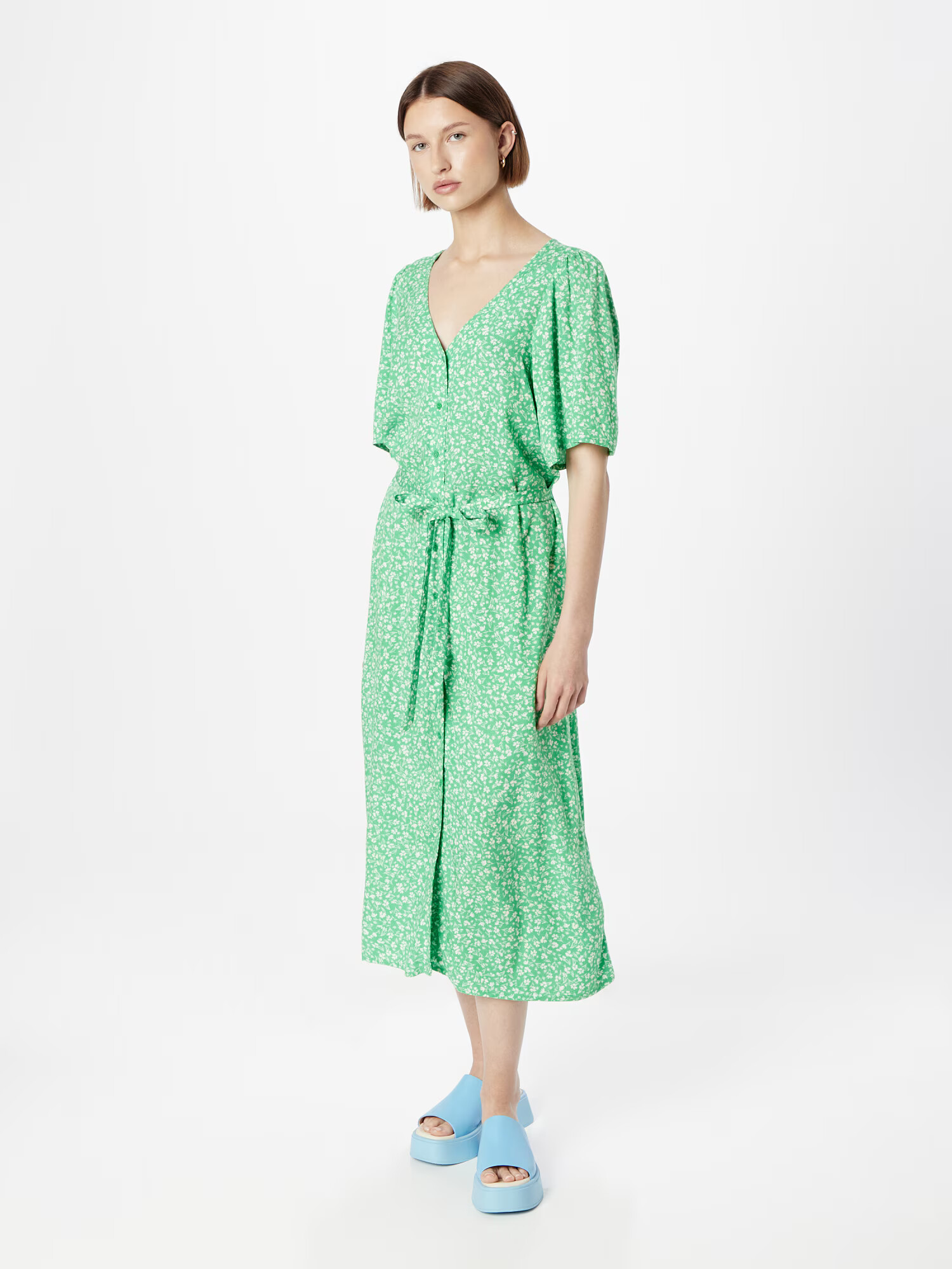 Monki Rochie tip bluză verde deschis / alb - Pled.ro