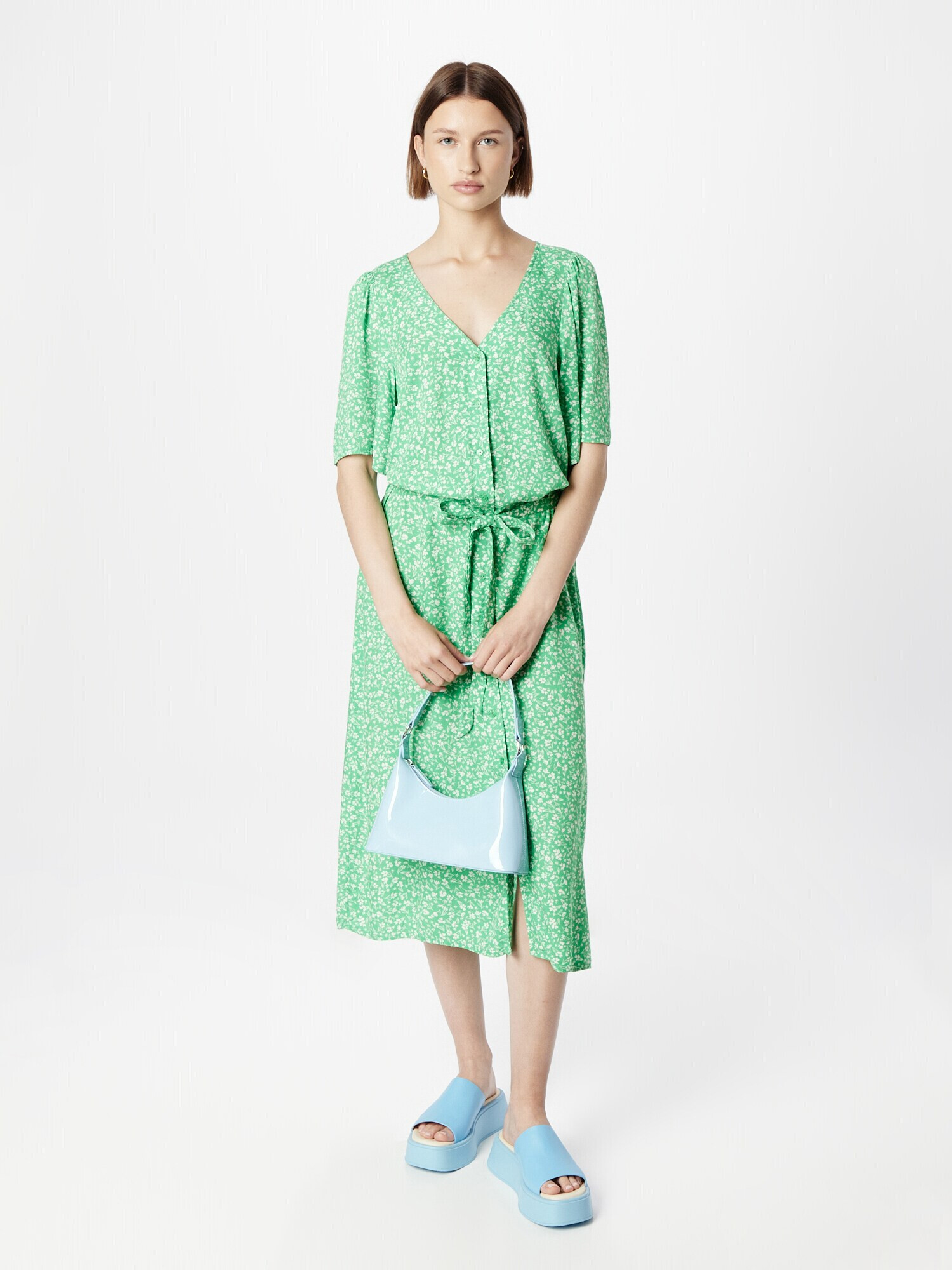 Monki Rochie tip bluză verde deschis / alb - Pled.ro