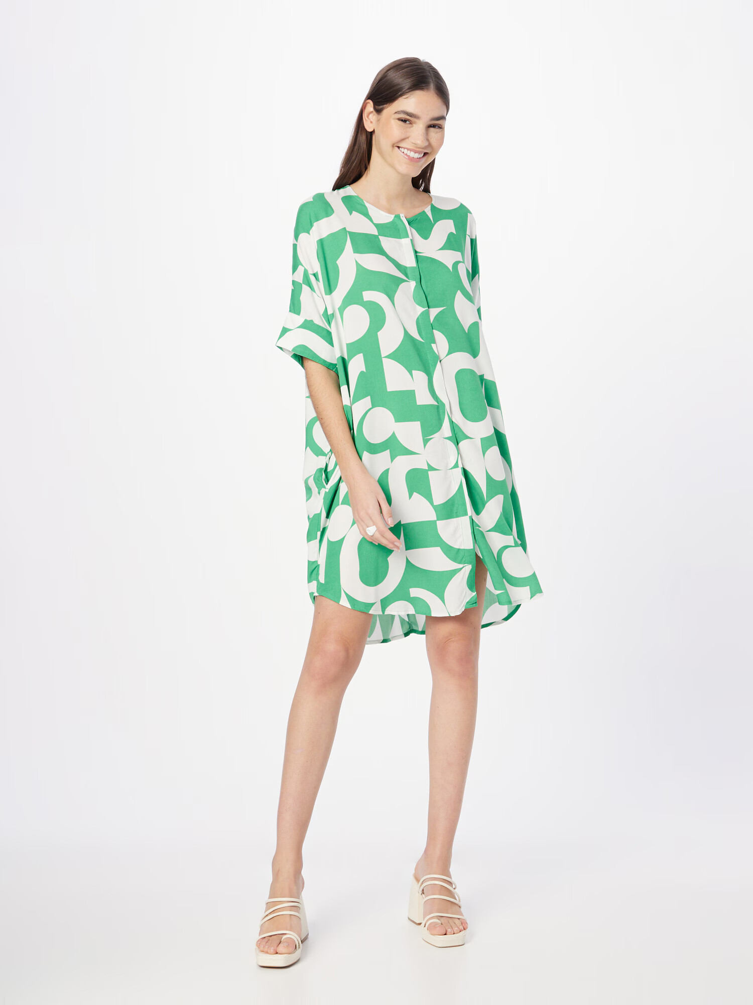 Monki Rochie tip bluză verde jad / alb - Pled.ro