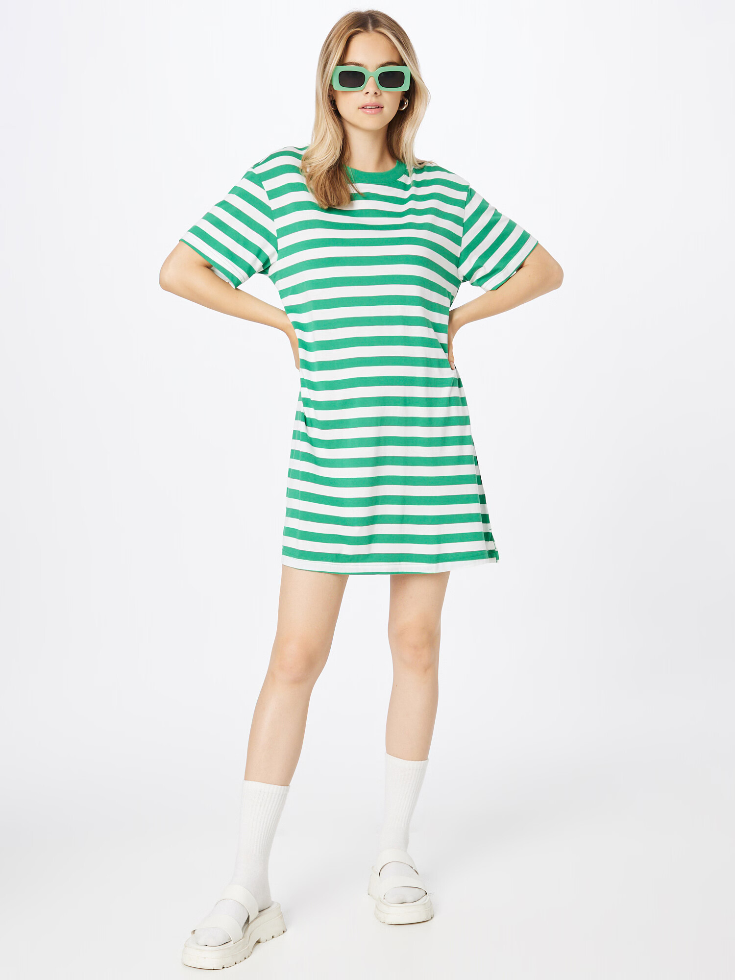 Monki Rochie verde / alb - Pled.ro