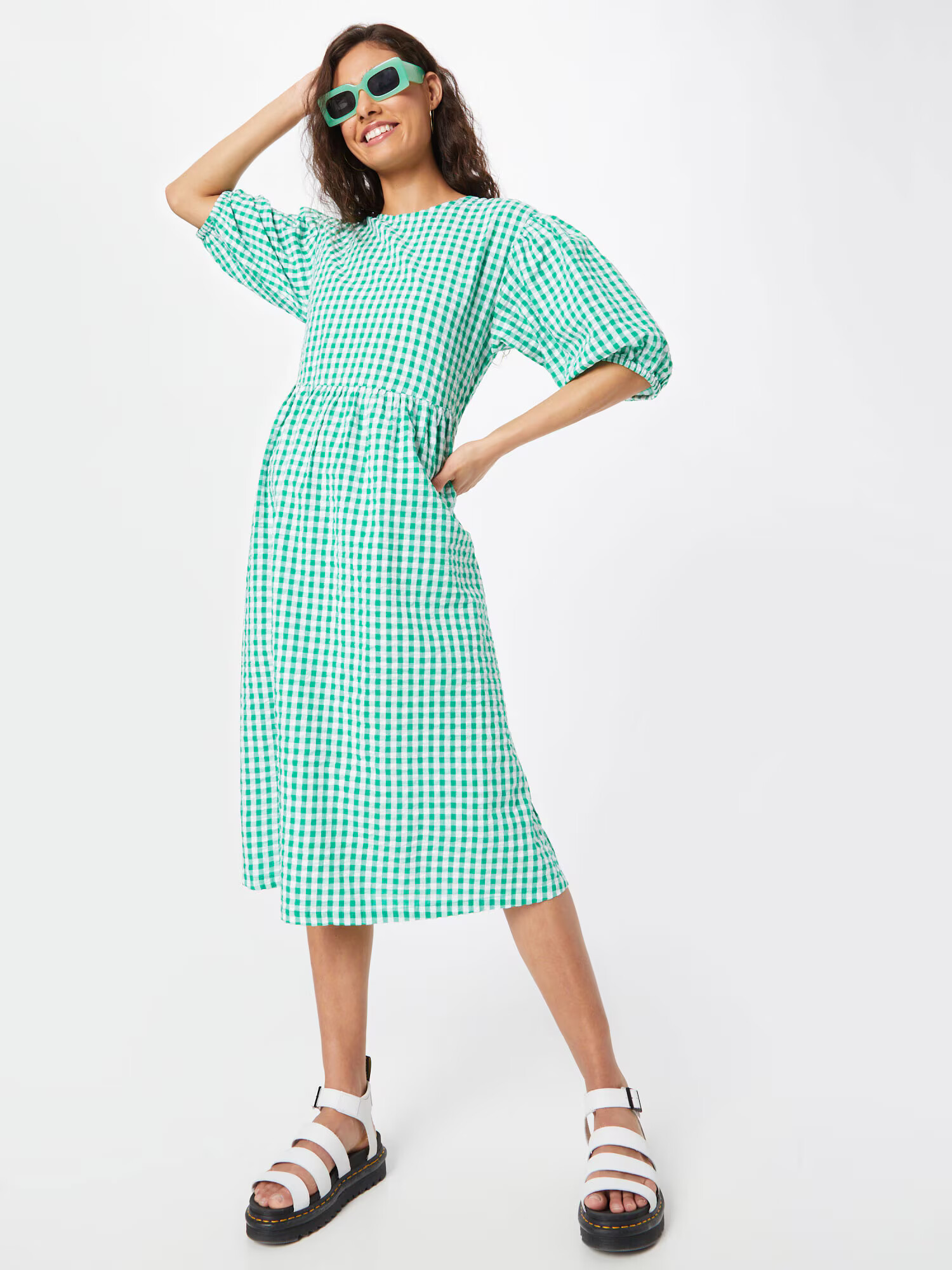 Monki Rochie verde / alb - Pled.ro