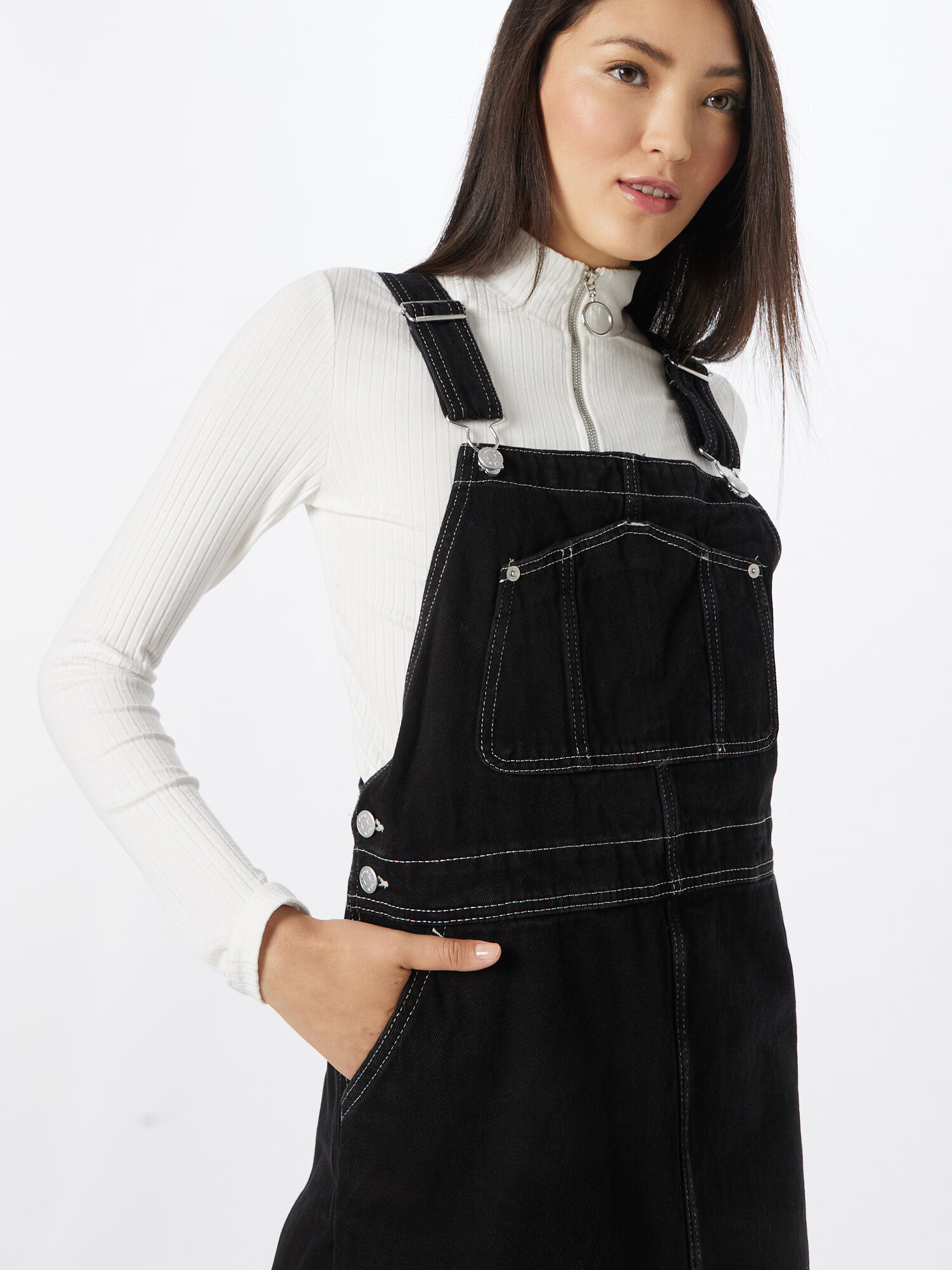 Monki Salopetă rochie scurtă negru denim - Pled.ro