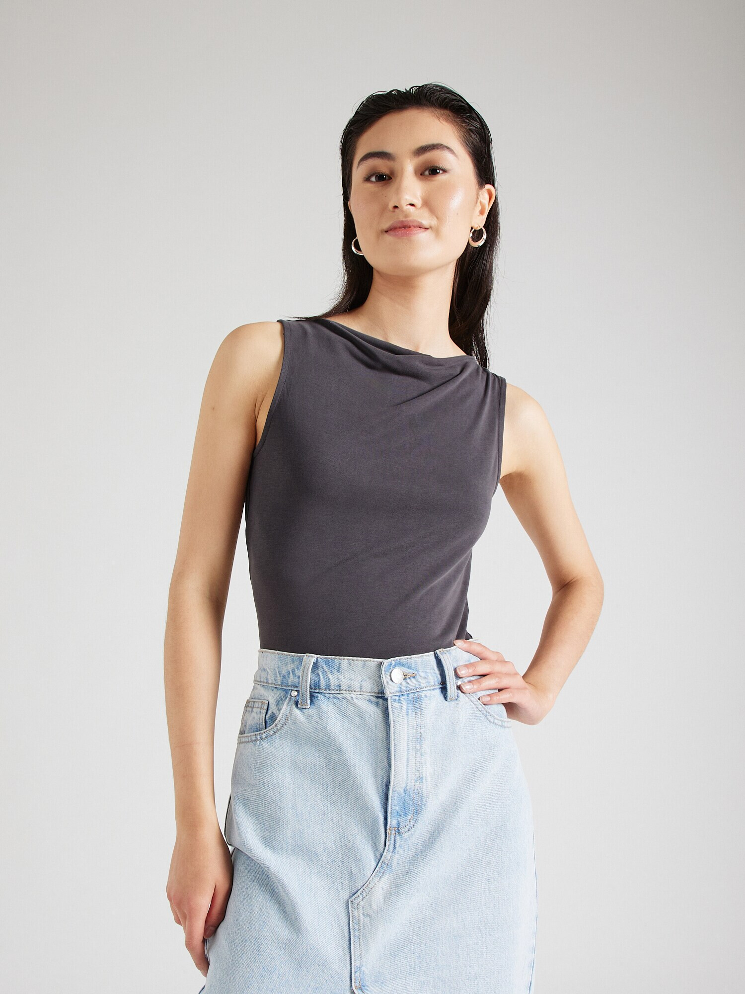 Monki Top negru denim - Pled.ro