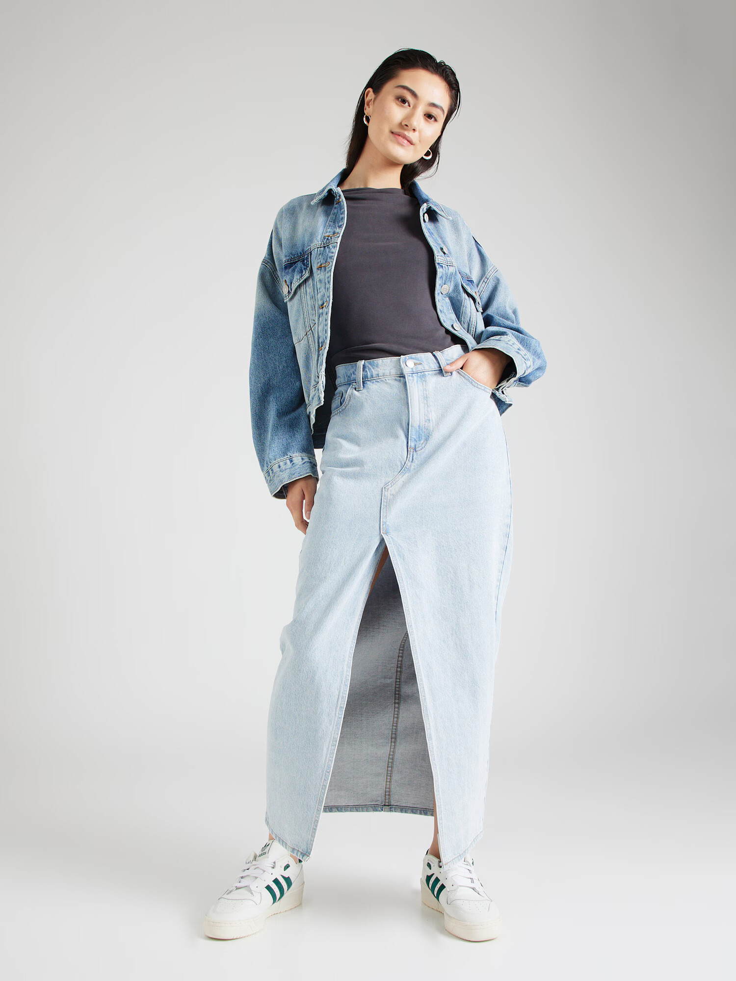 Monki Top negru denim - Pled.ro