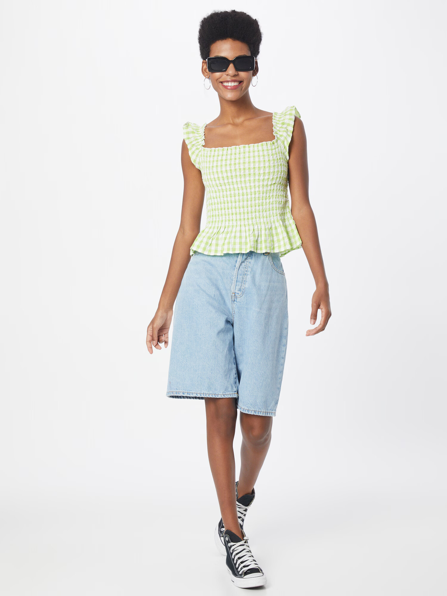 Monki Top verde deschis / alb - Pled.ro