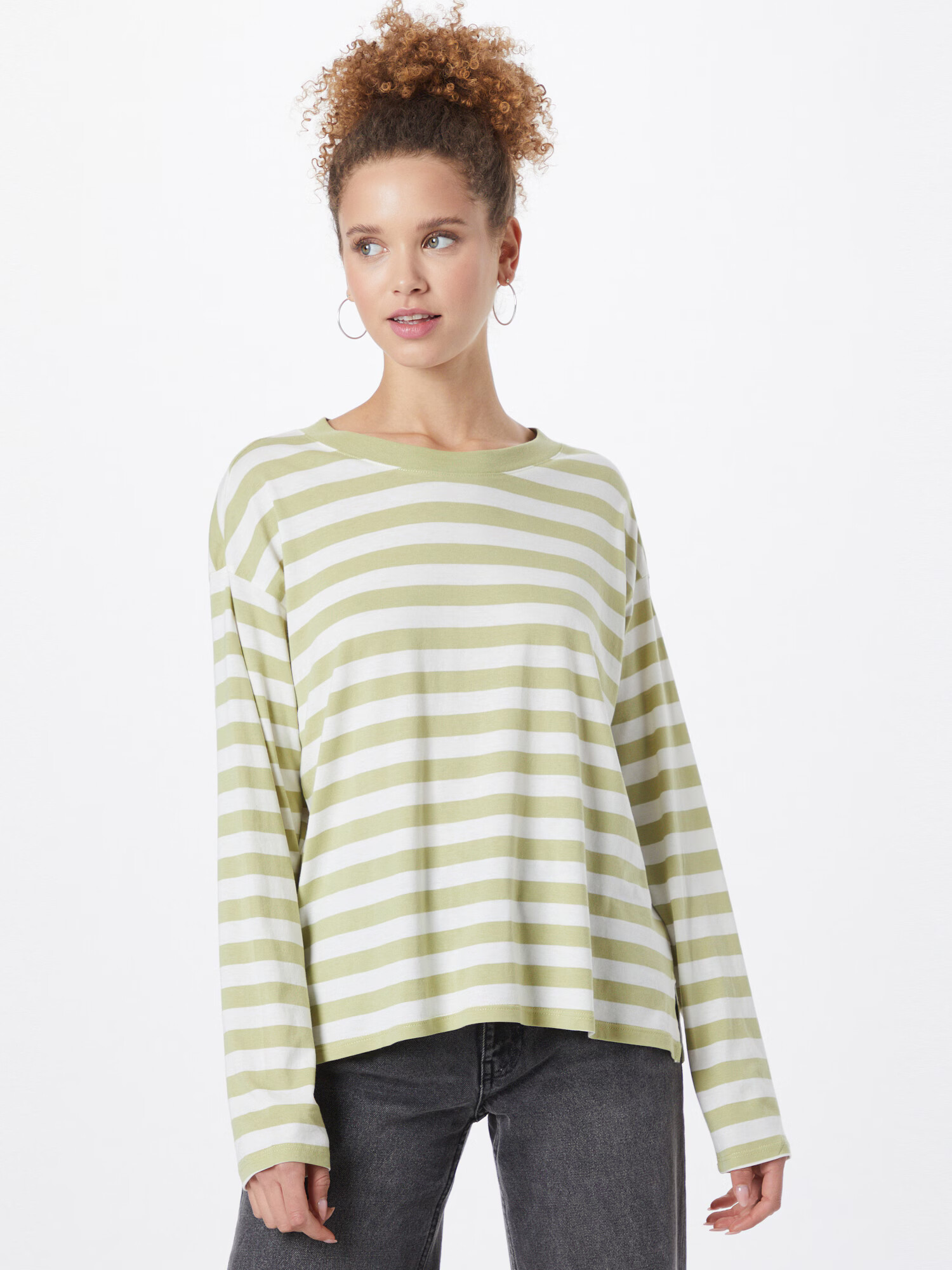 Monki Tricou verde stuf / alb - Pled.ro