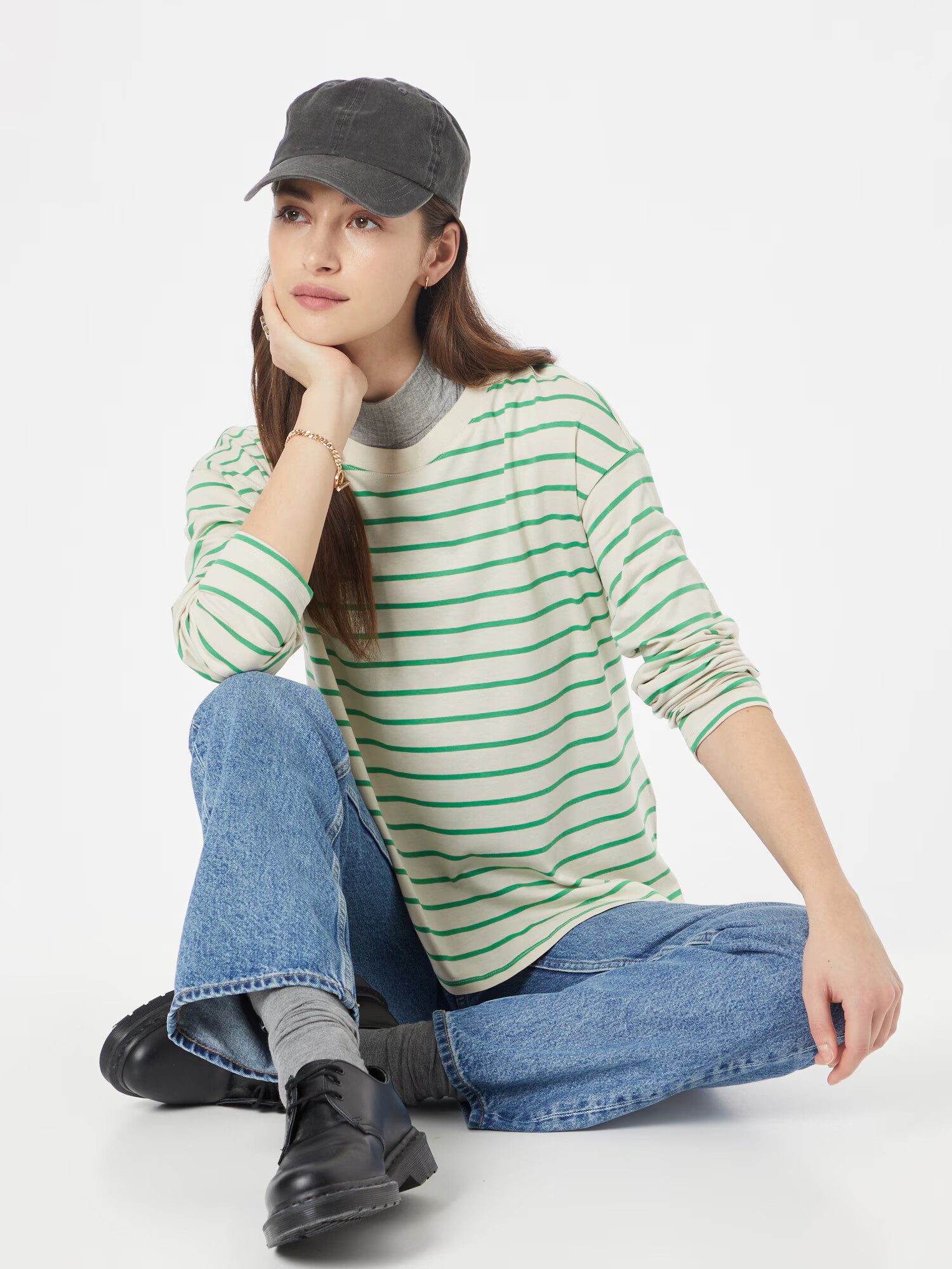 Monki Tricou verde / alb murdar - Pled.ro