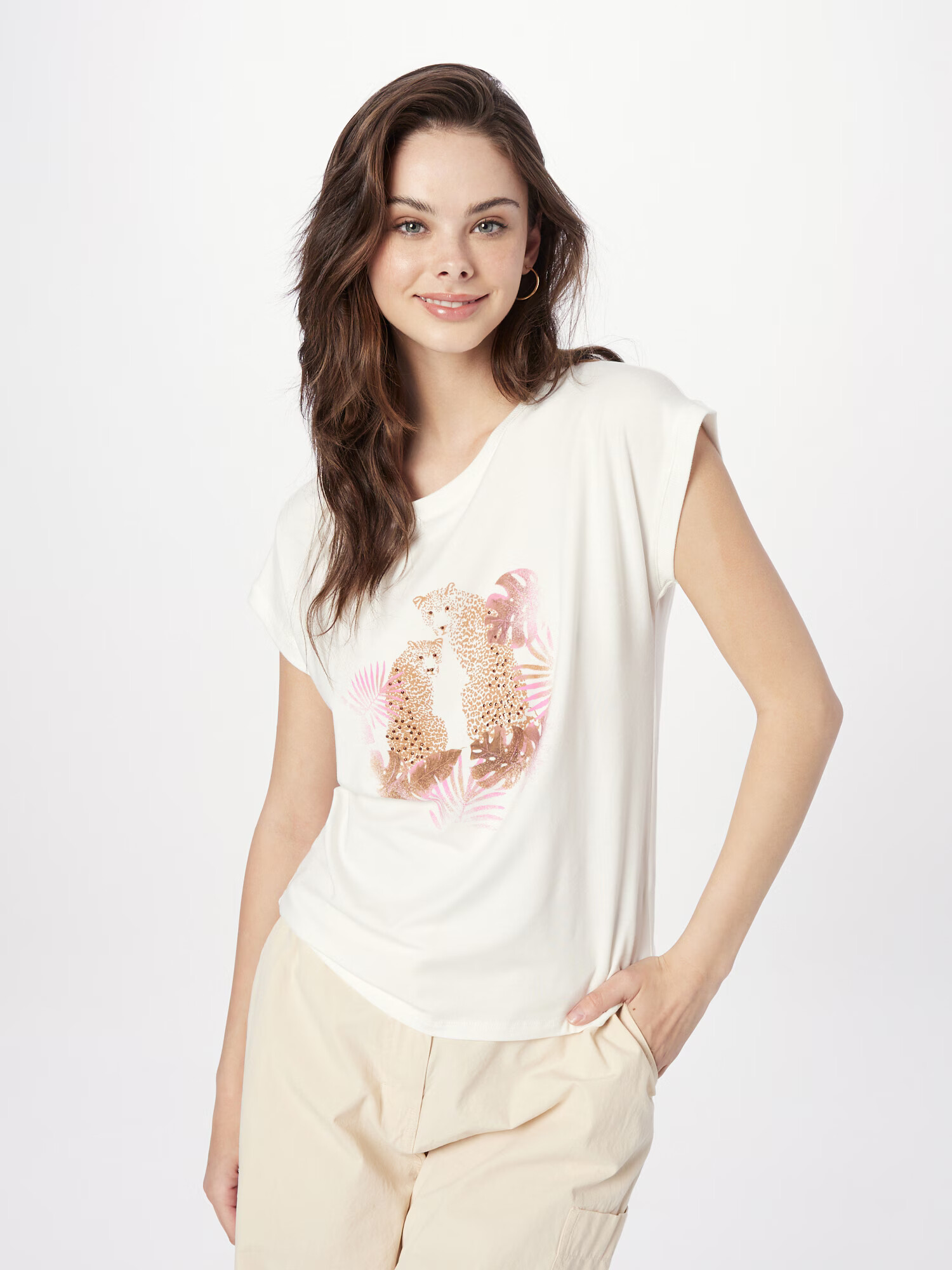 MORE & MORE Tricou maro caramel / roz / alb murdar - Pled.ro