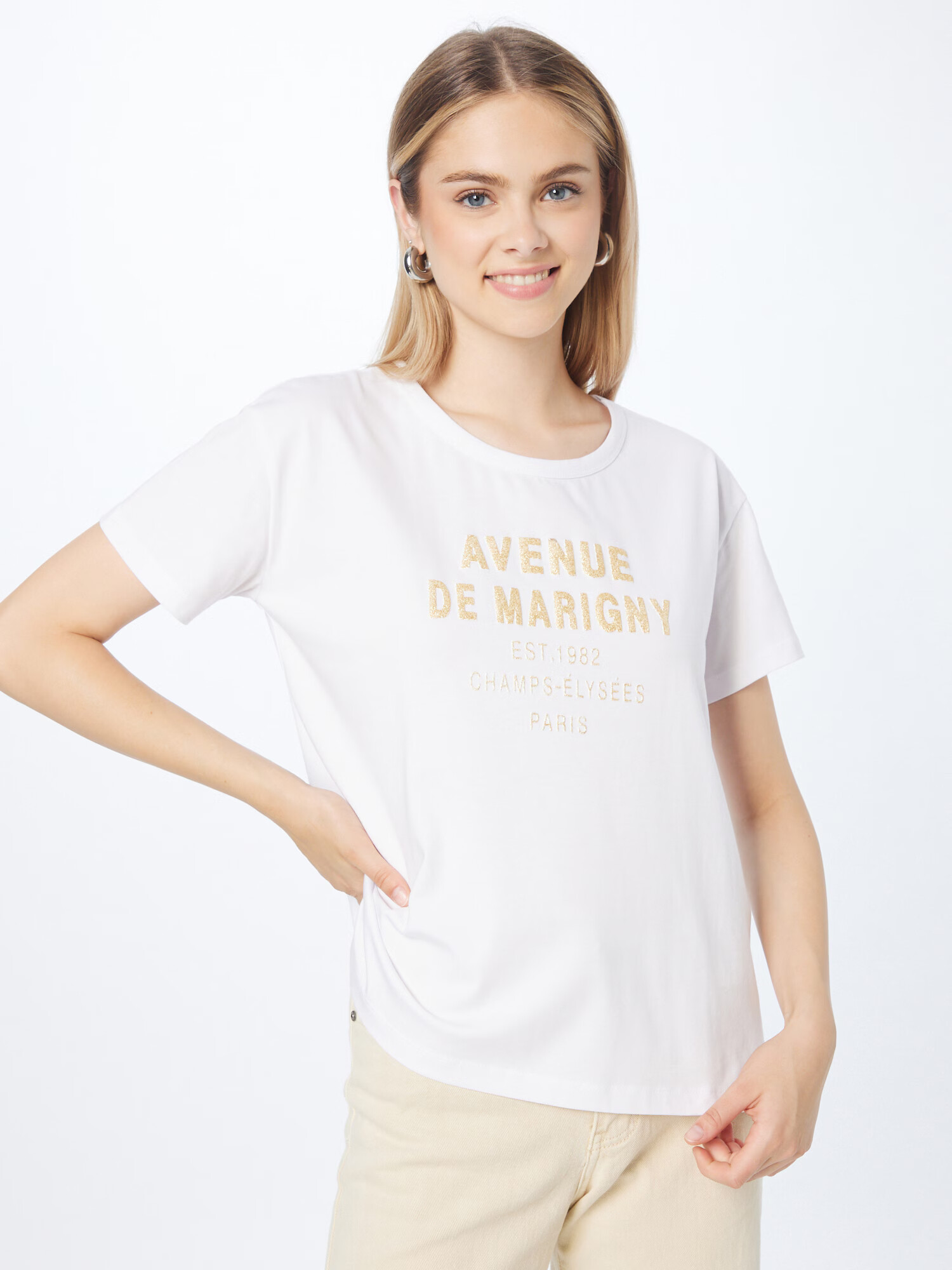 MORE & MORE Tricou supradimensional auriu / alb - Pled.ro