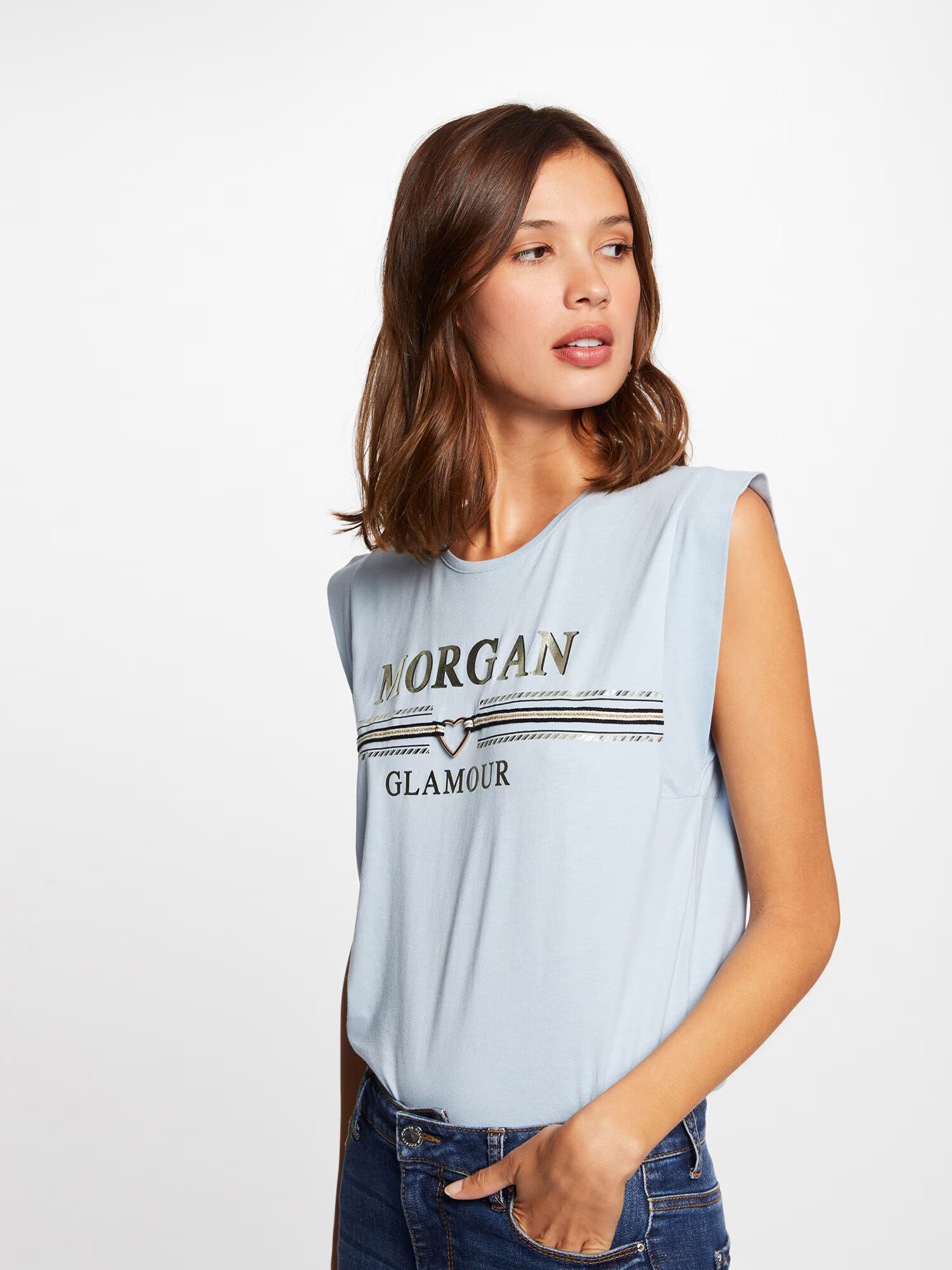 Morgan Tricou 'DCOU' albastru deschis / auriu / negru - Pled.ro