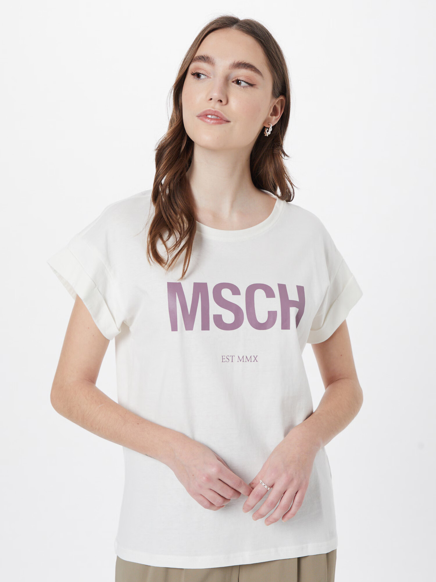 MOSS COPENHAGEN Tricou 'Alva' mov închis / alb - Pled.ro