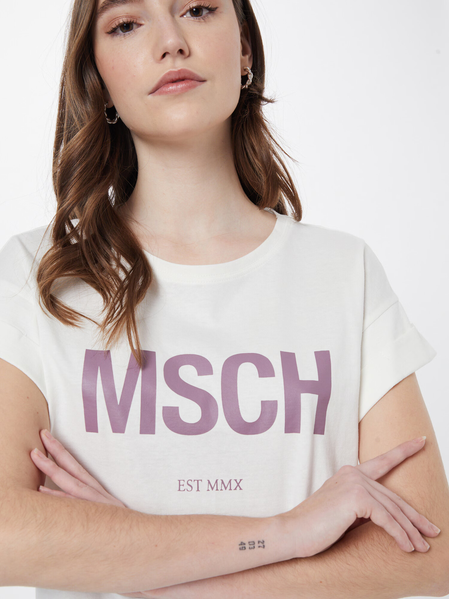 MOSS COPENHAGEN Tricou 'Alva' mov închis / alb - Pled.ro