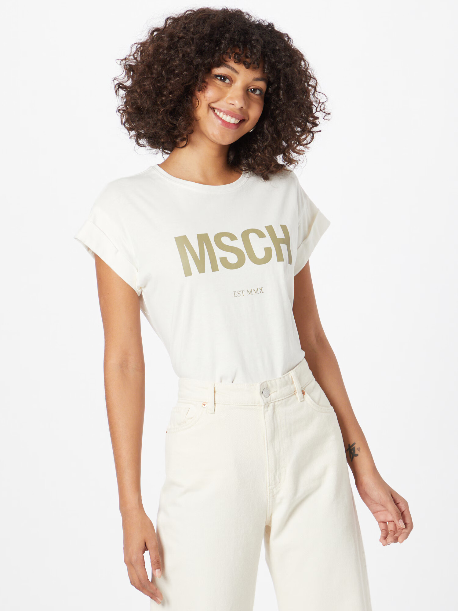 MOSS COPENHAGEN Tricou 'Alva' oliv / alb murdar - Pled.ro