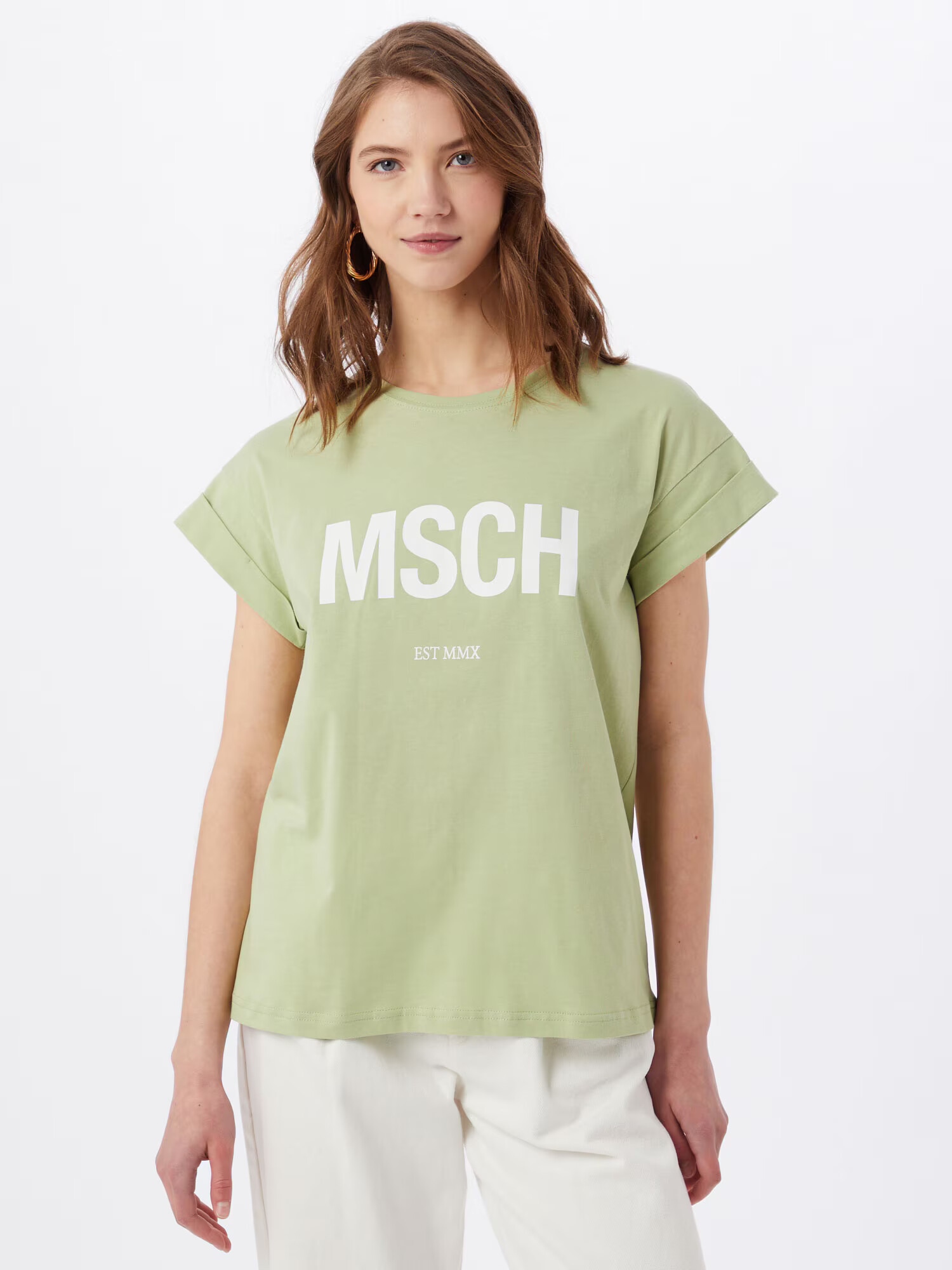 MOSS COPENHAGEN Tricou 'Alva' verde deschis / alb - Pled.ro