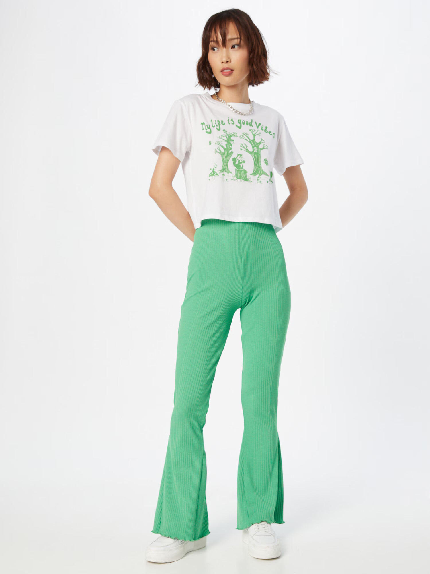 Motel Tricou verde pastel / alb - Pled.ro