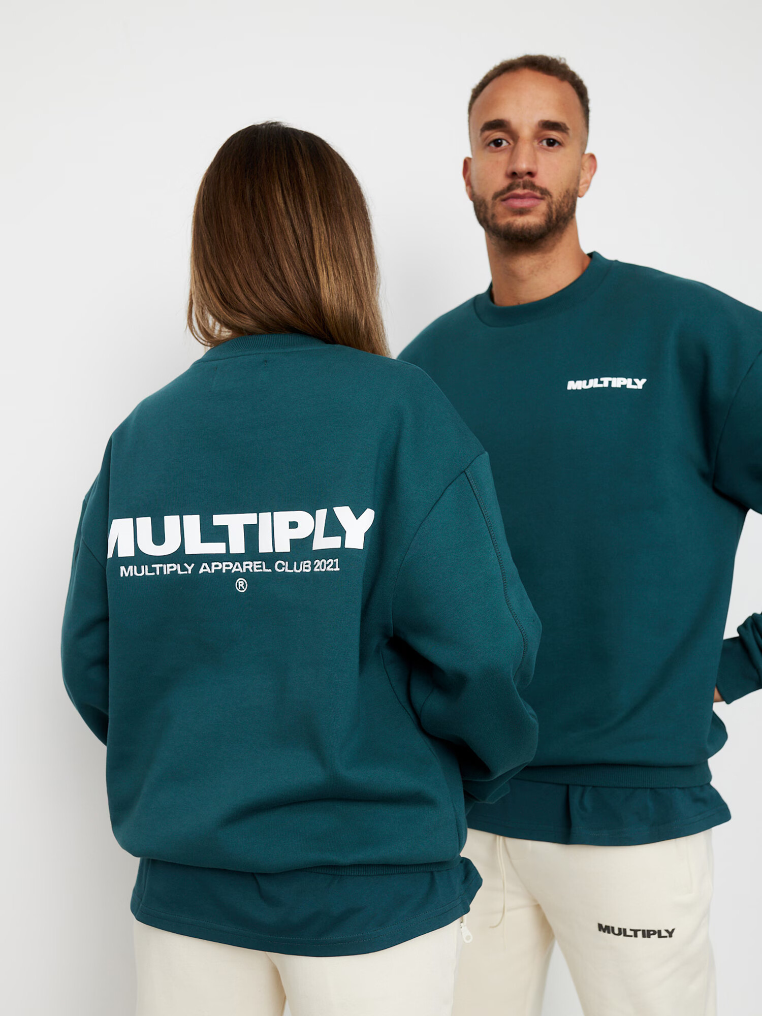 Multiply Apparel Bluză de molton verde petrol / alb - Pled.ro