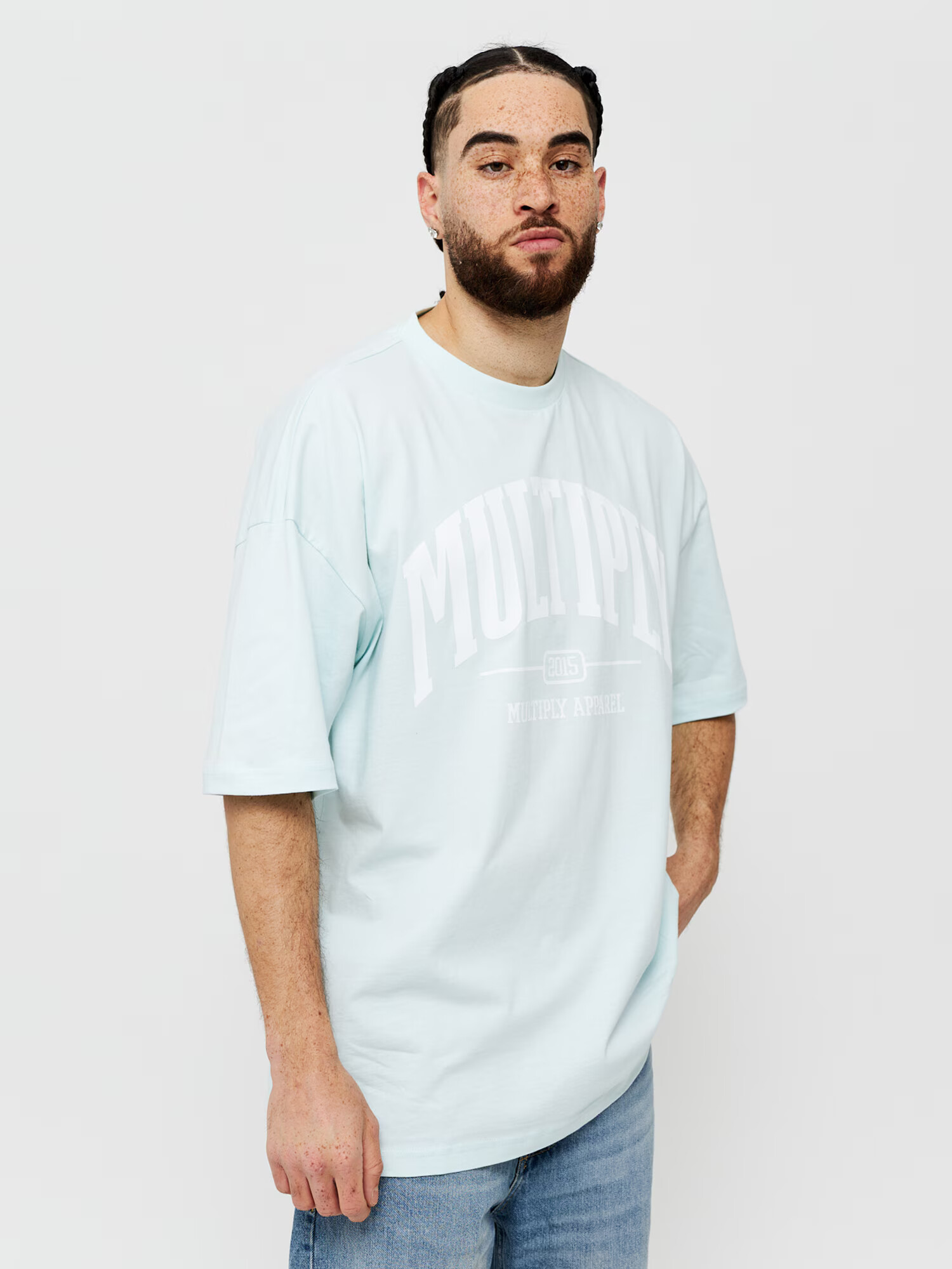 Multiply Apparel Tricou albastru pastel / alb - Pled.ro