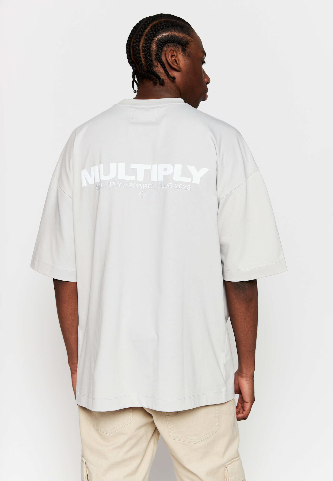 Multiply Apparel Tricou gri / alb - Pled.ro