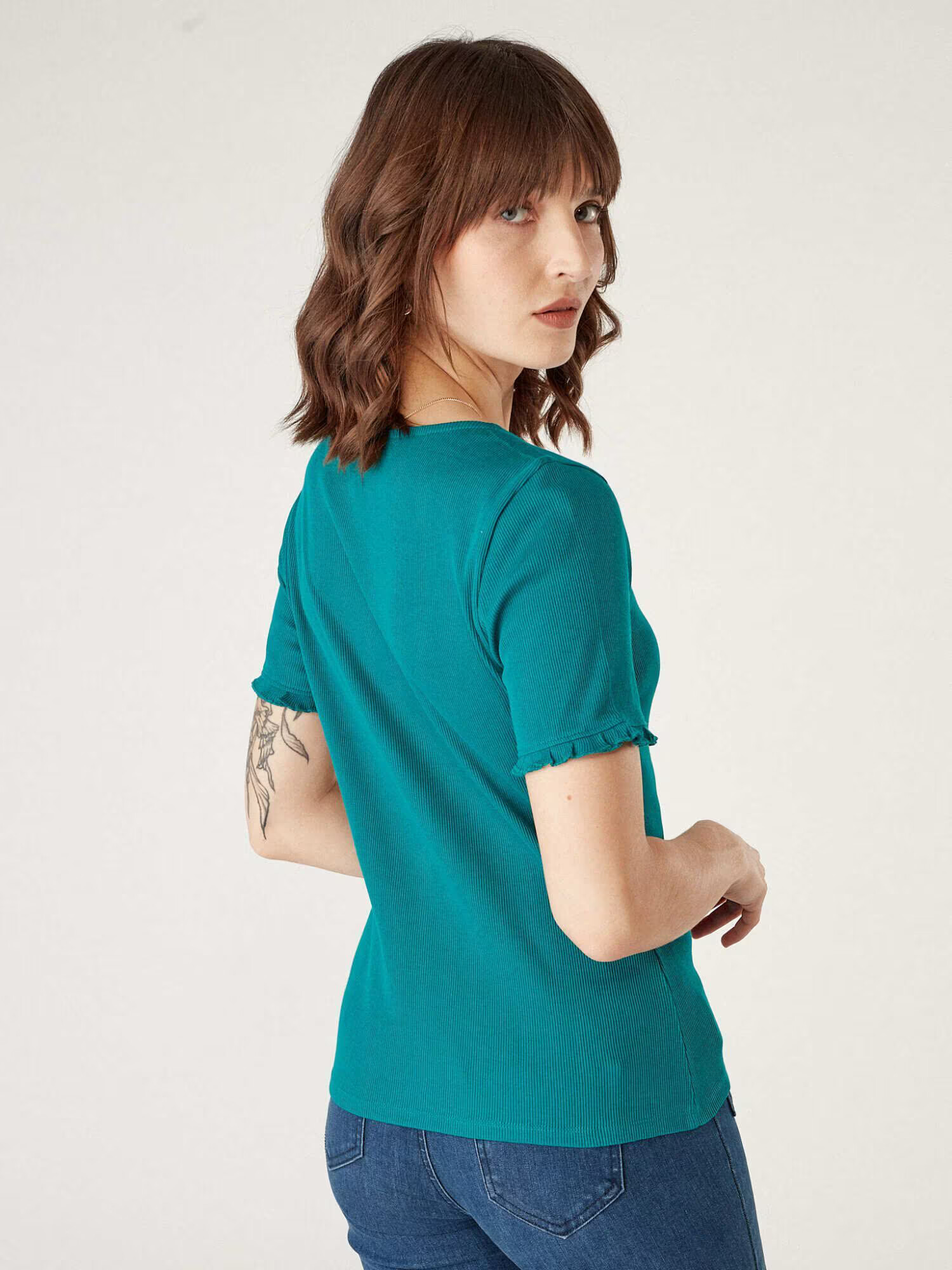 NAF NAF Tricou 'Omaty' verde petrol - Pled.ro