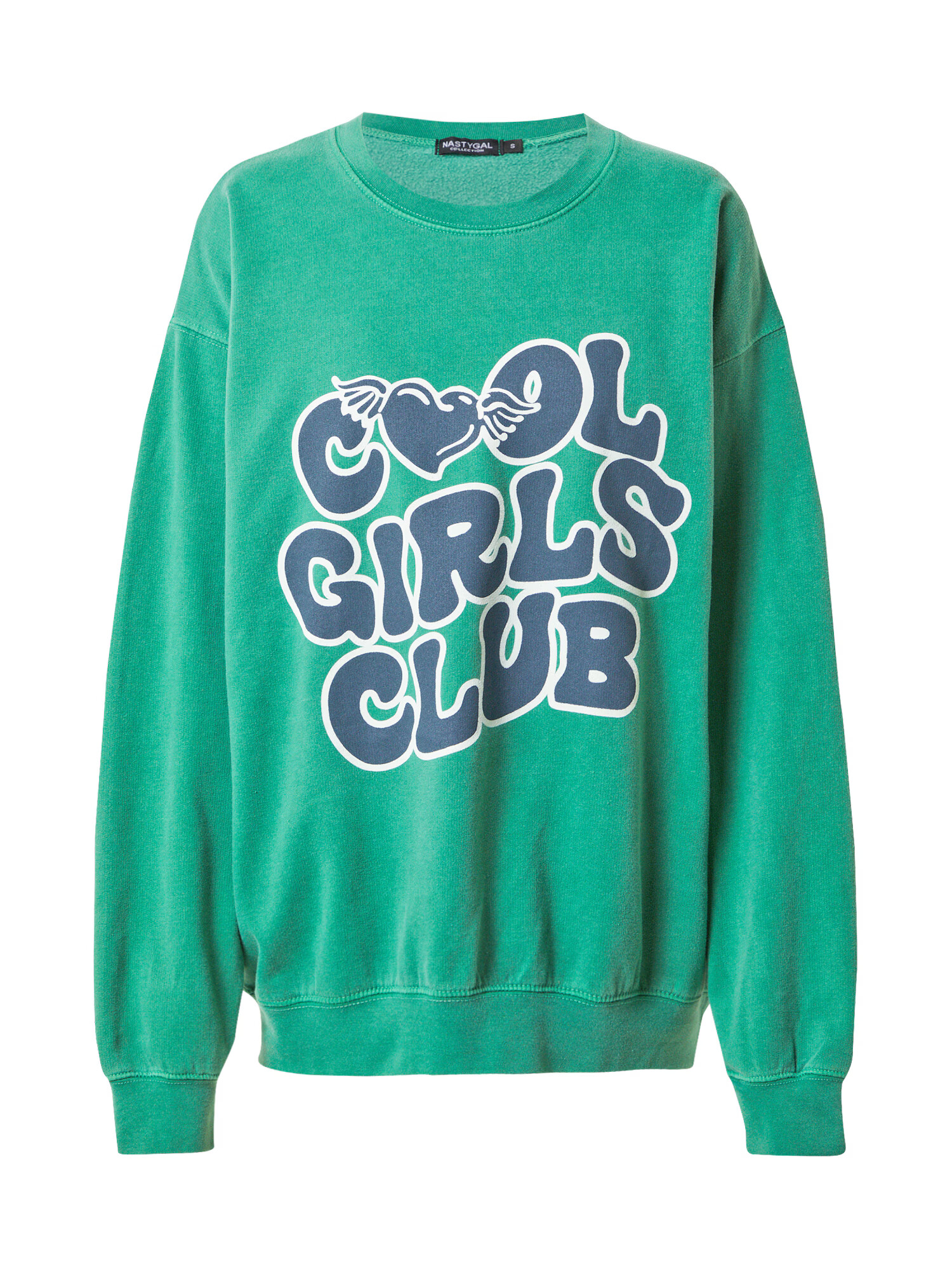 Nasty Gal Bluză de molton 'Cool Girls Club' verde jad / verde închis / alb - Pled.ro