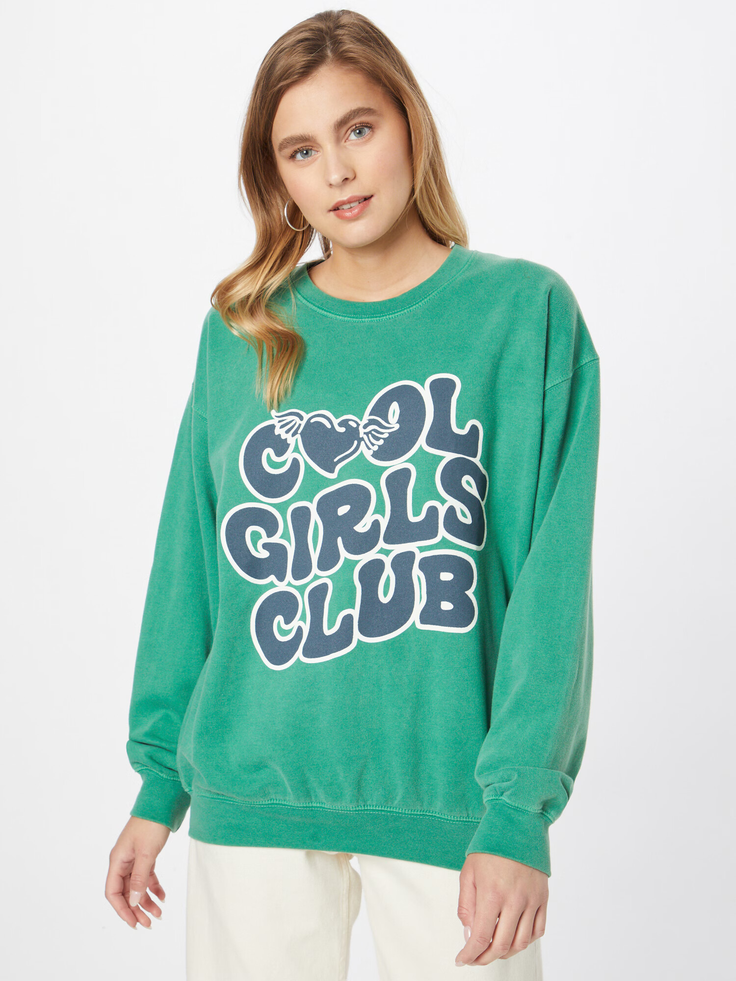 Nasty Gal Bluză de molton 'Cool Girls Club' verde jad / verde închis / alb - Pled.ro