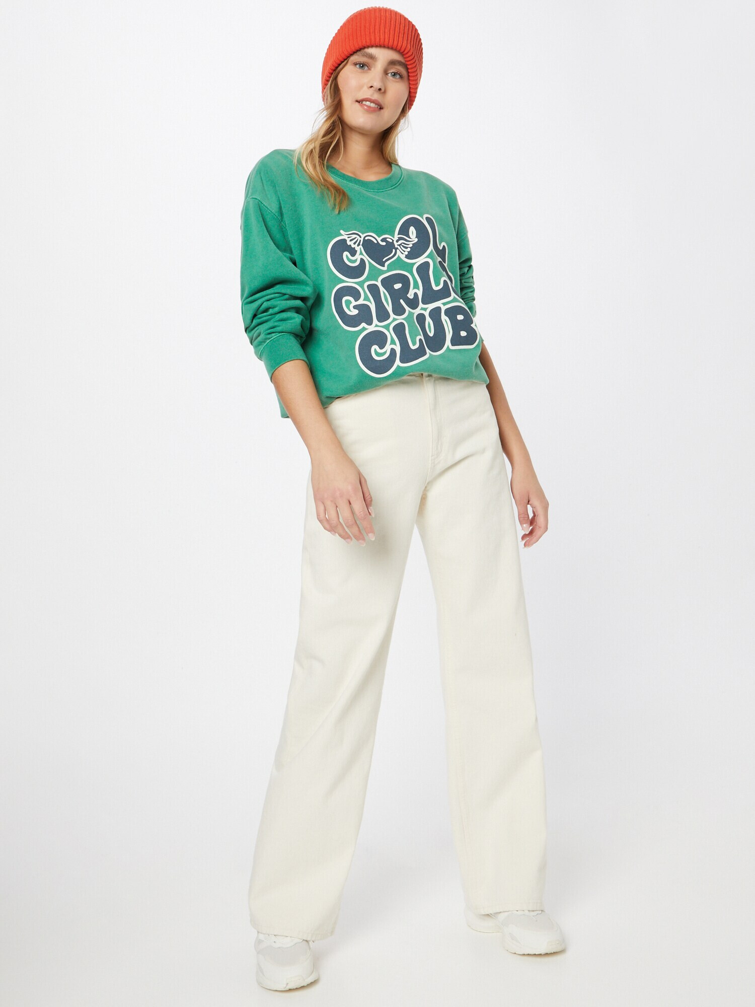 Nasty Gal Bluză de molton 'Cool Girls Club' verde jad / verde închis / alb - Pled.ro