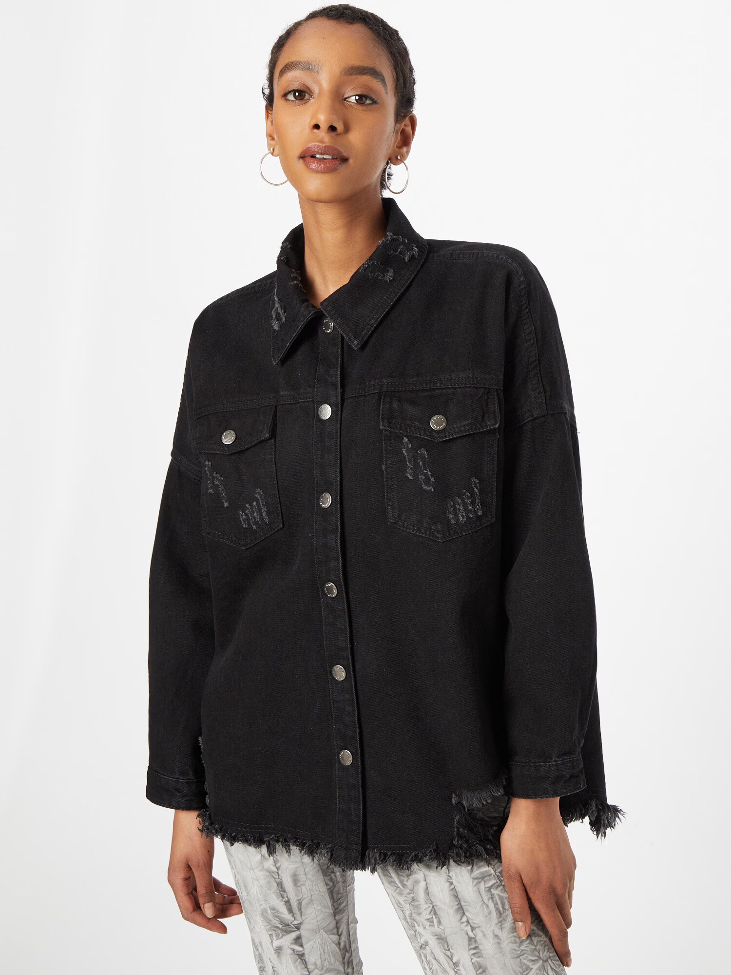 Nasty Gal Geacă de primăvară-toamnă negru denim - Pled.ro