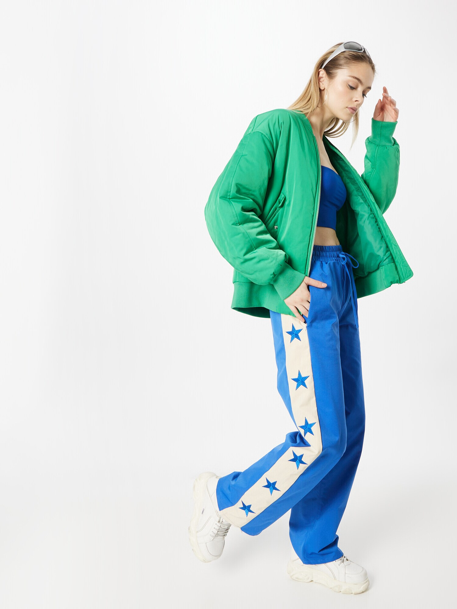 Nasty Gal Pantaloni albastru / alb - Pled.ro