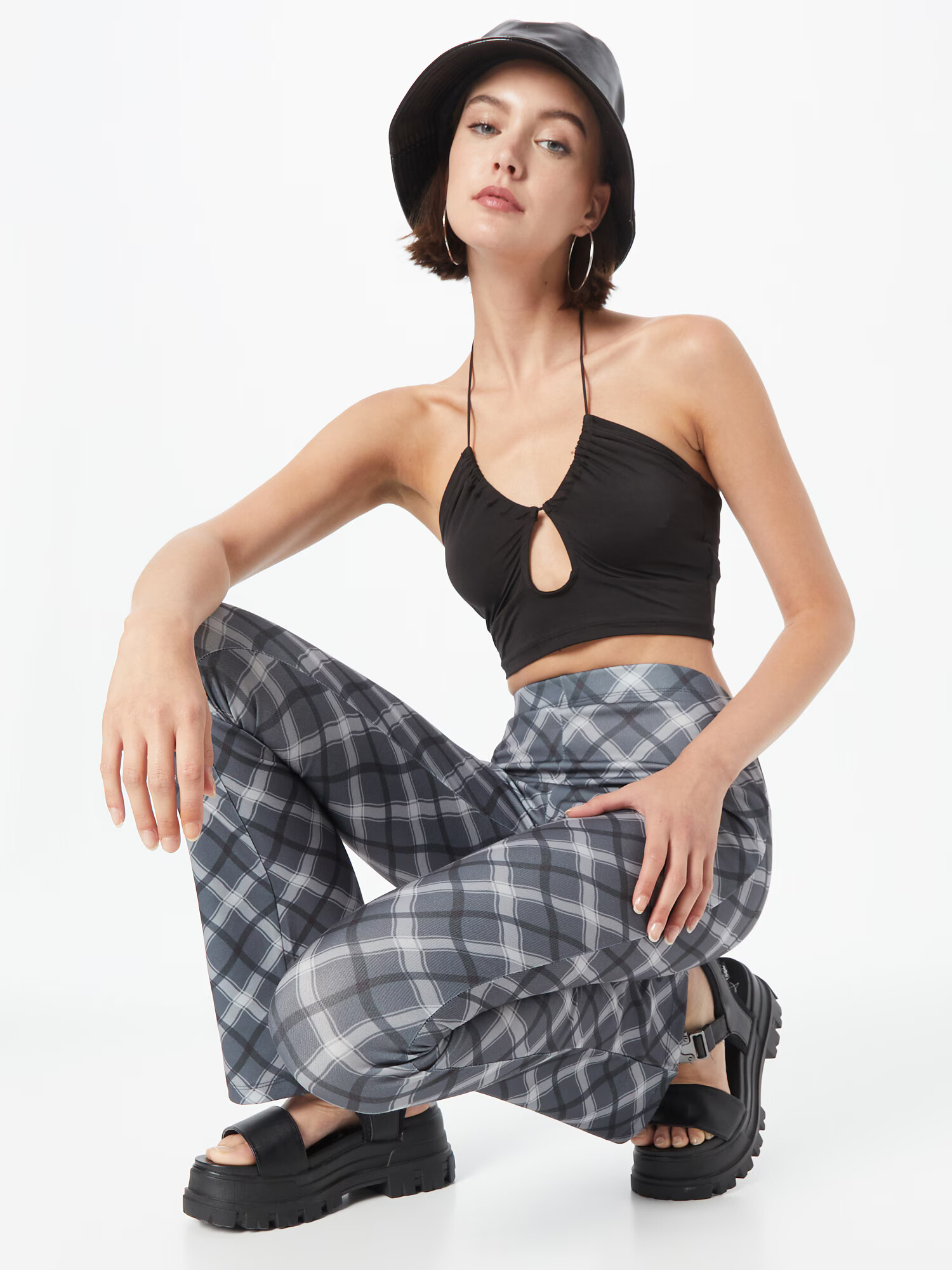 Nasty Gal Pantaloni gri / gri închis / alb - Pled.ro