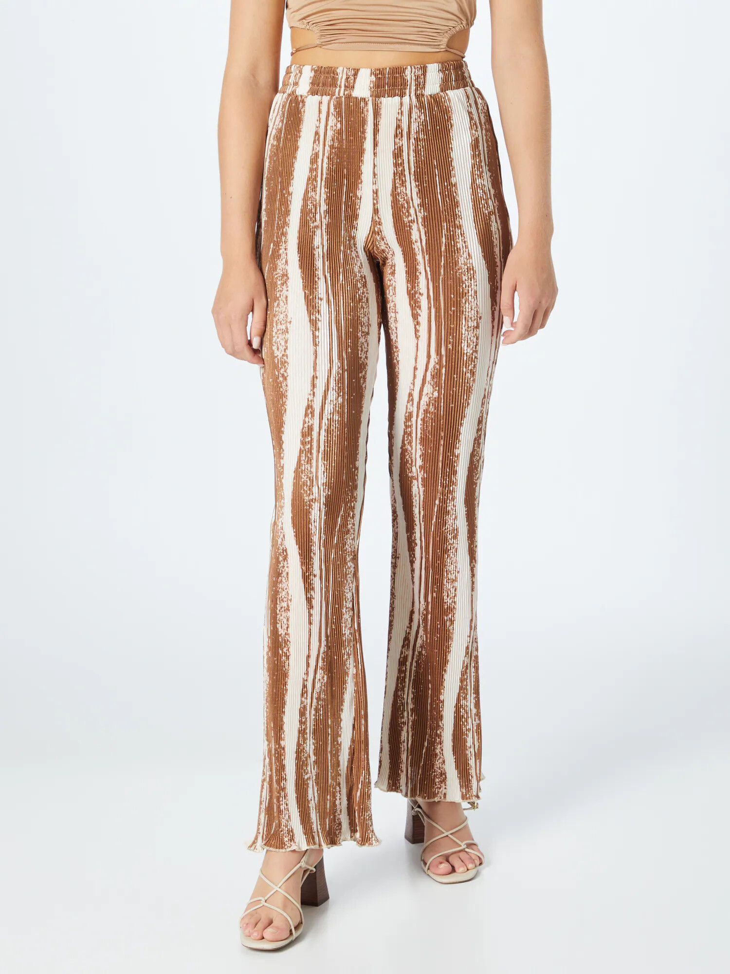 Nasty Gal Pantaloni maro / alb - Pled.ro