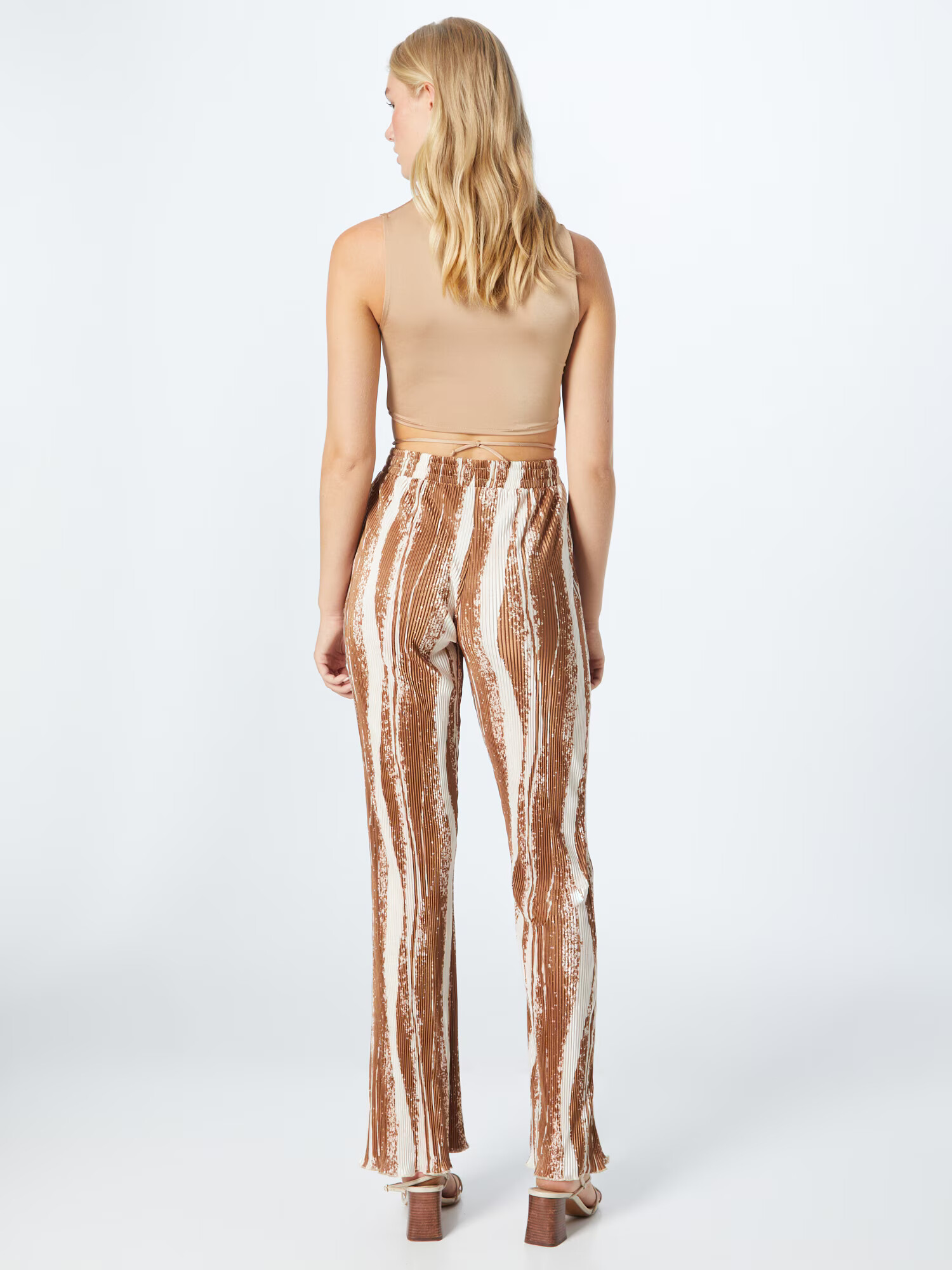 Nasty Gal Pantaloni maro / alb - Pled.ro