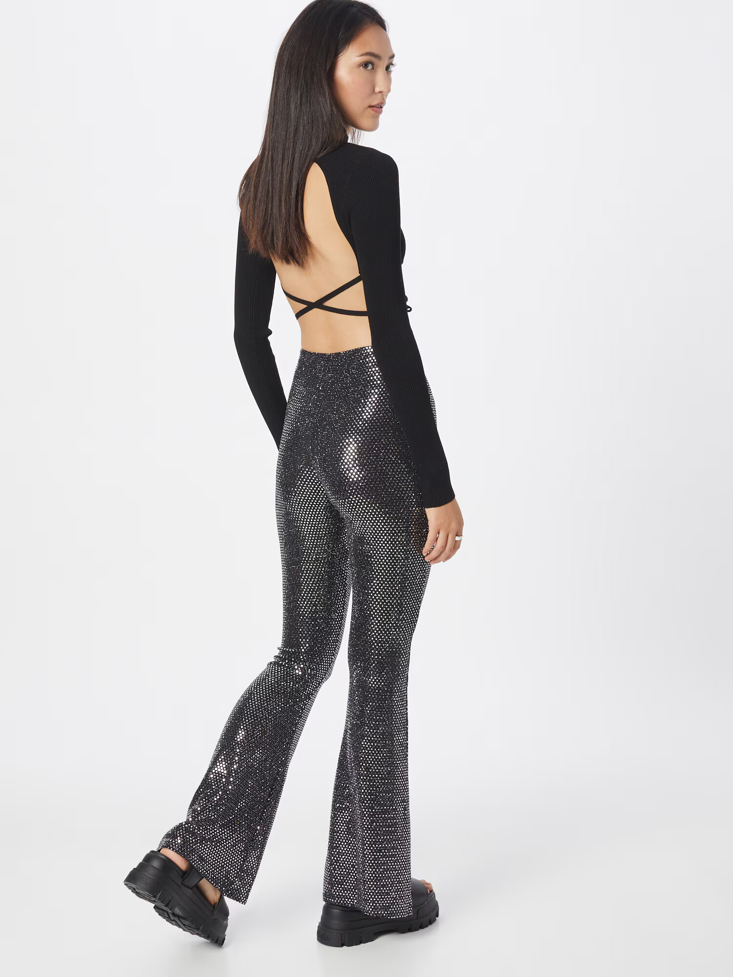 Nasty Gal Pantaloni negru / argintiu - Pled.ro