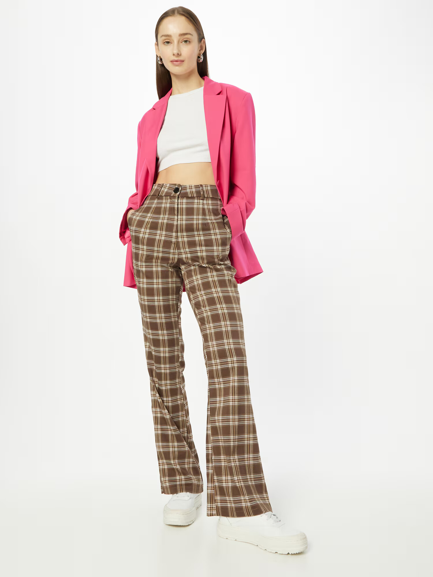 Nasty Gal Pantaloni ocru / maro închis / alb murdar - Pled.ro