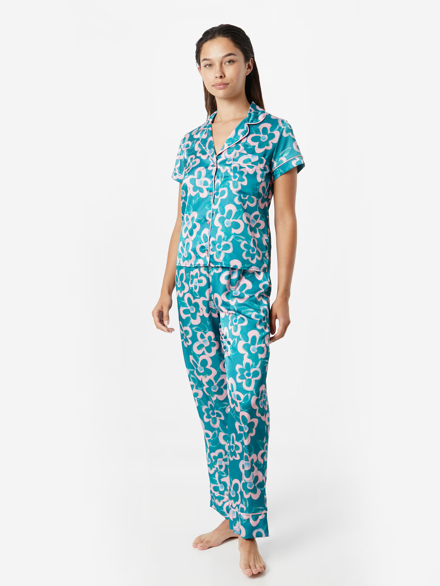 Nasty Gal Pijama verde smarald / roz pastel - Pled.ro