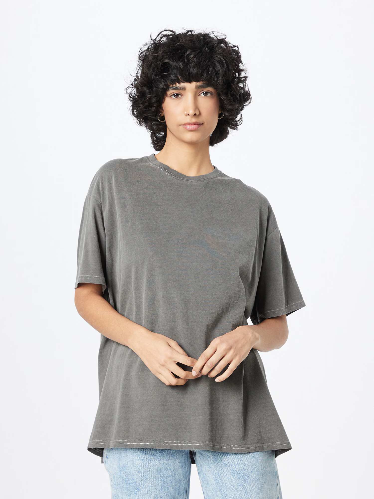 Nasty Gal Plus Tricou 'Live Fast' gri / alb - Pled.ro