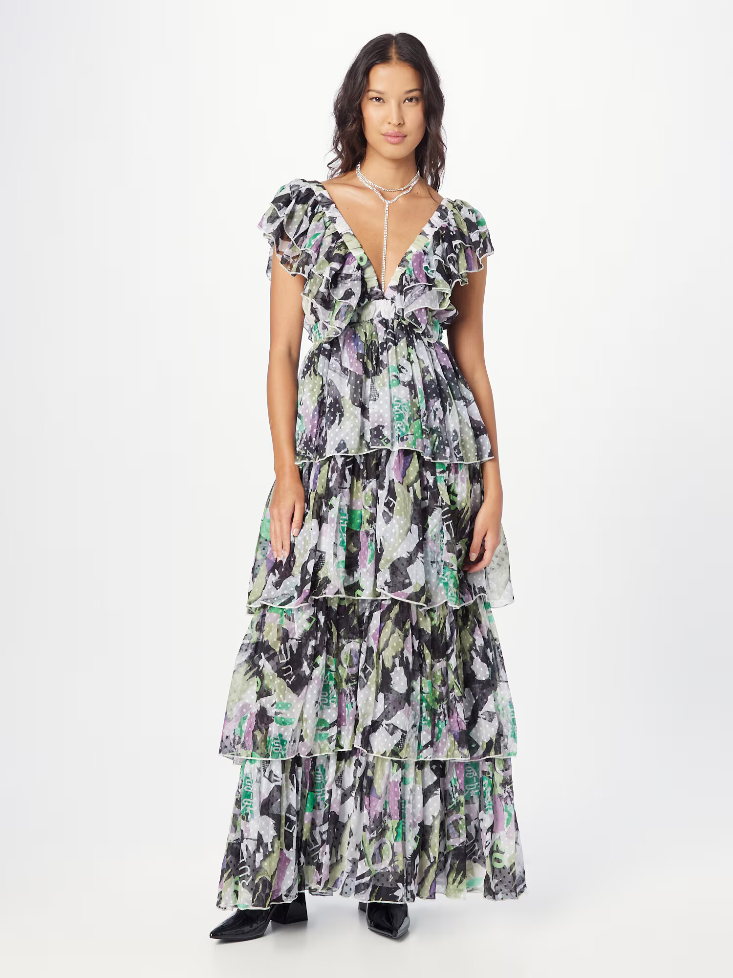 Nasty Gal Rochie verde / lila / negru / alb - Pled.ro