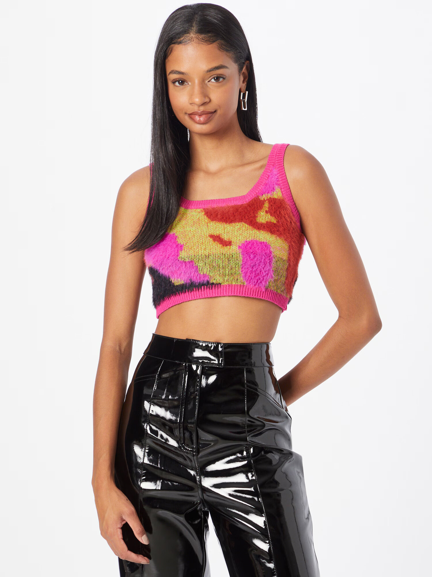 Nasty Gal Top brodat galben citron / gri grafit / fucsia / roșu ruginiu - Pled.ro