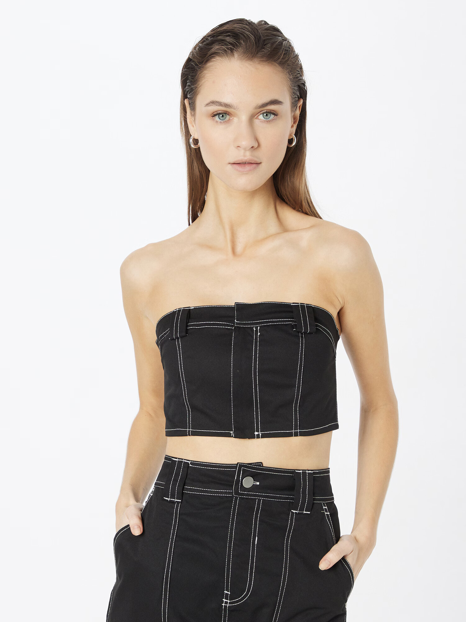 Nasty Gal Top negru / alb - Pled.ro