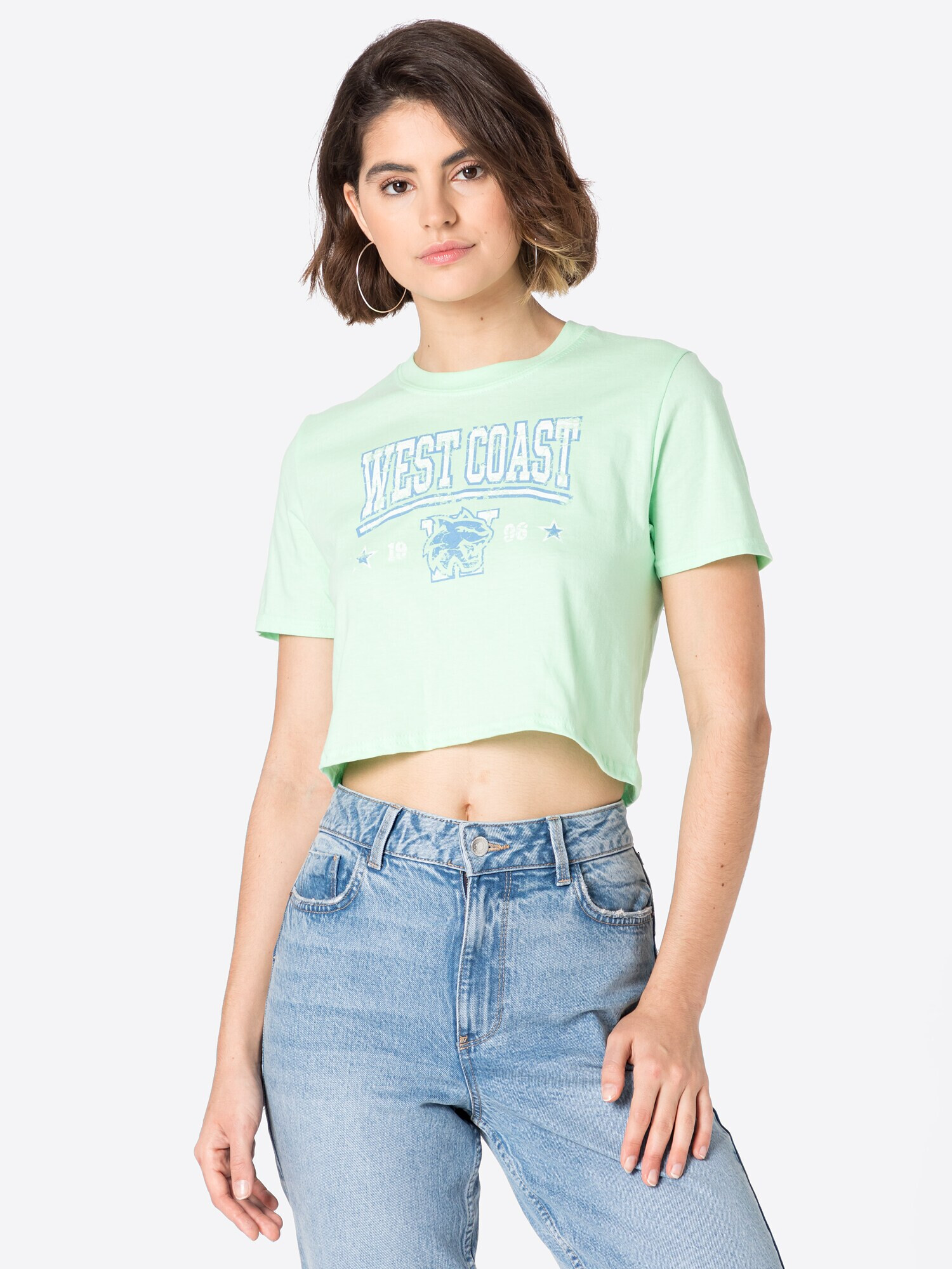 Nasty Gal Tricou albastru deschis / verde deschis / alb - Pled.ro