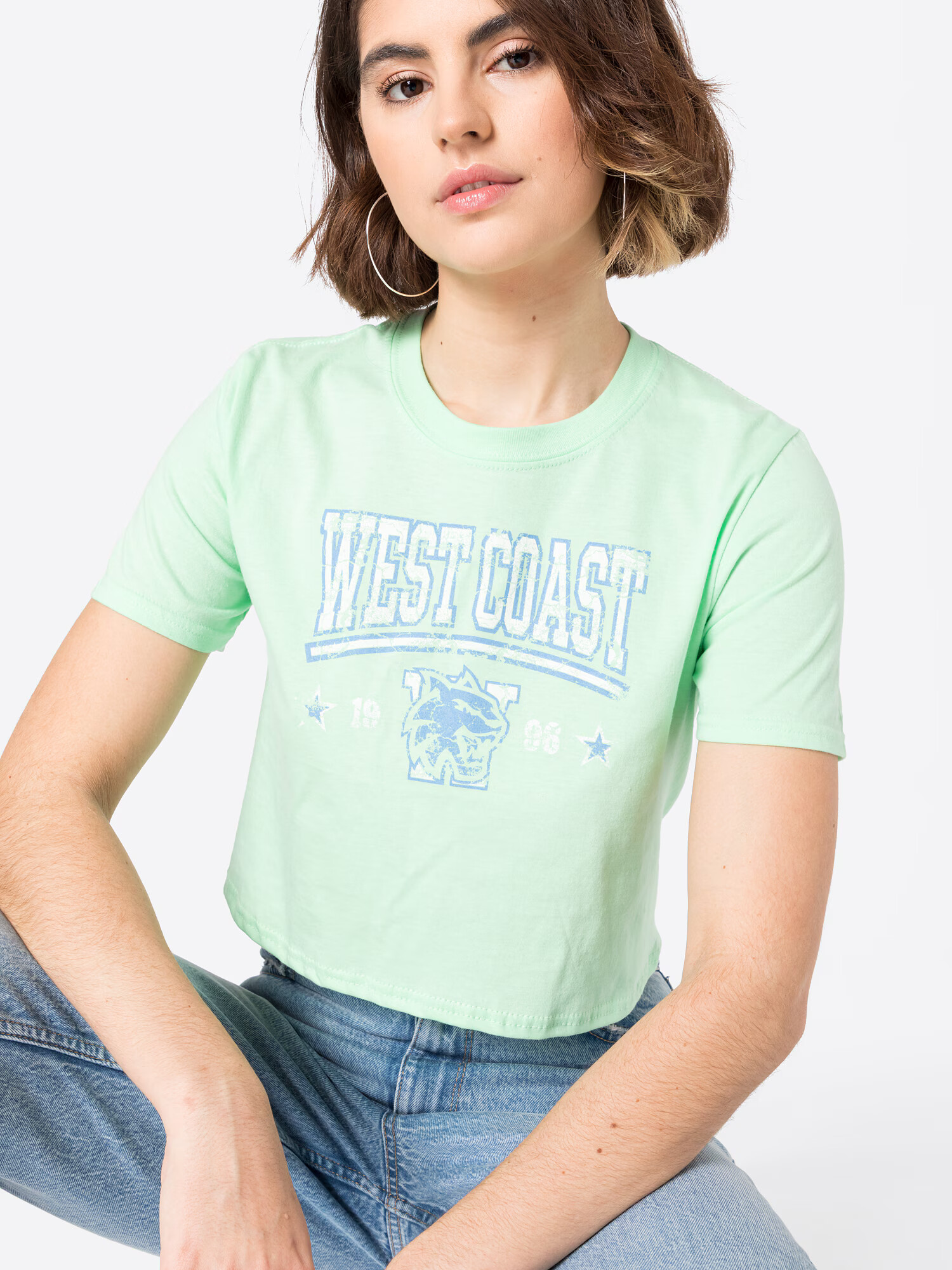 Nasty Gal Tricou albastru deschis / verde deschis / alb - Pled.ro