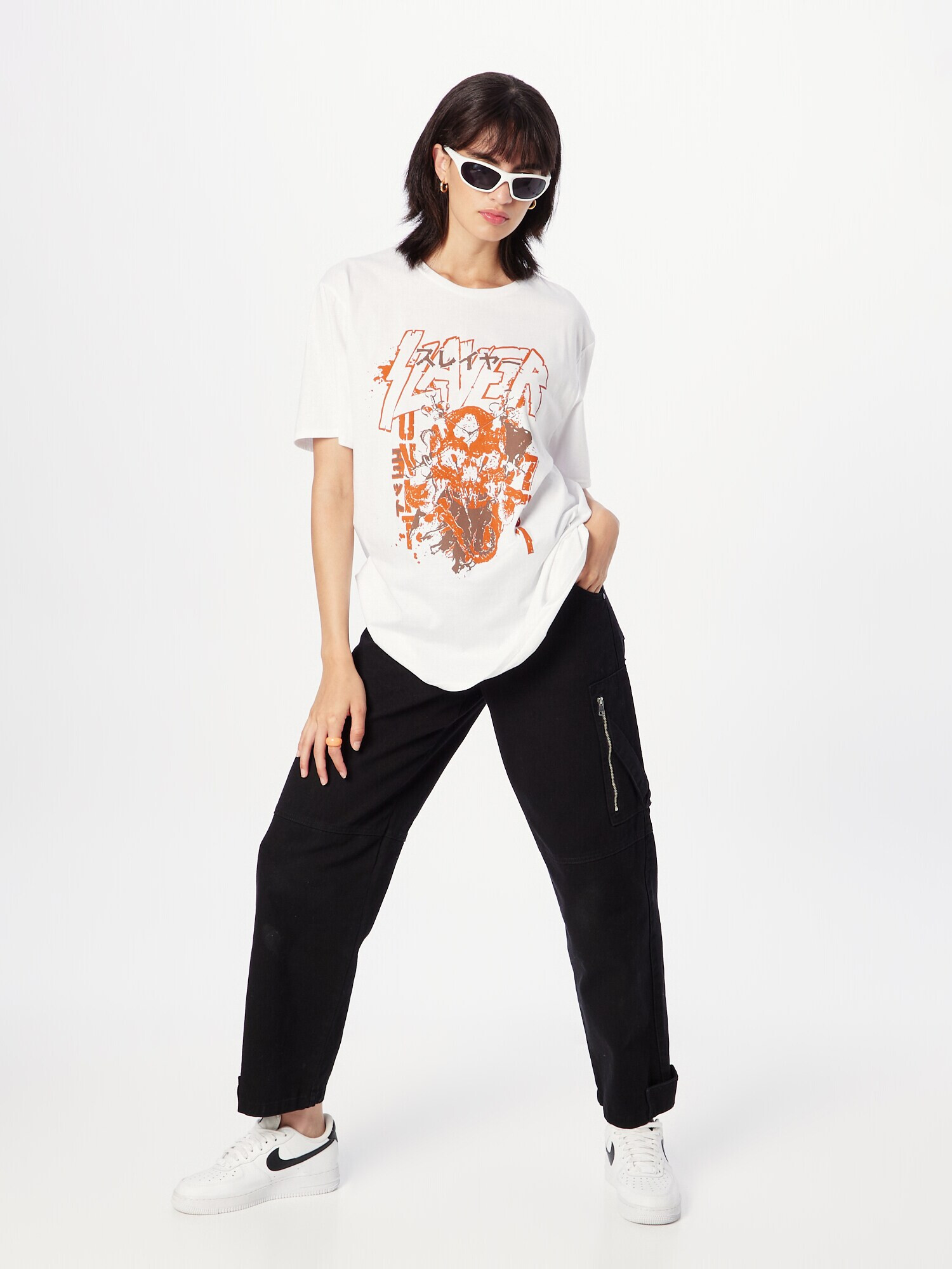 Nasty Gal Tricou 'Slayer' maro / portocaliu / alb - Pled.ro